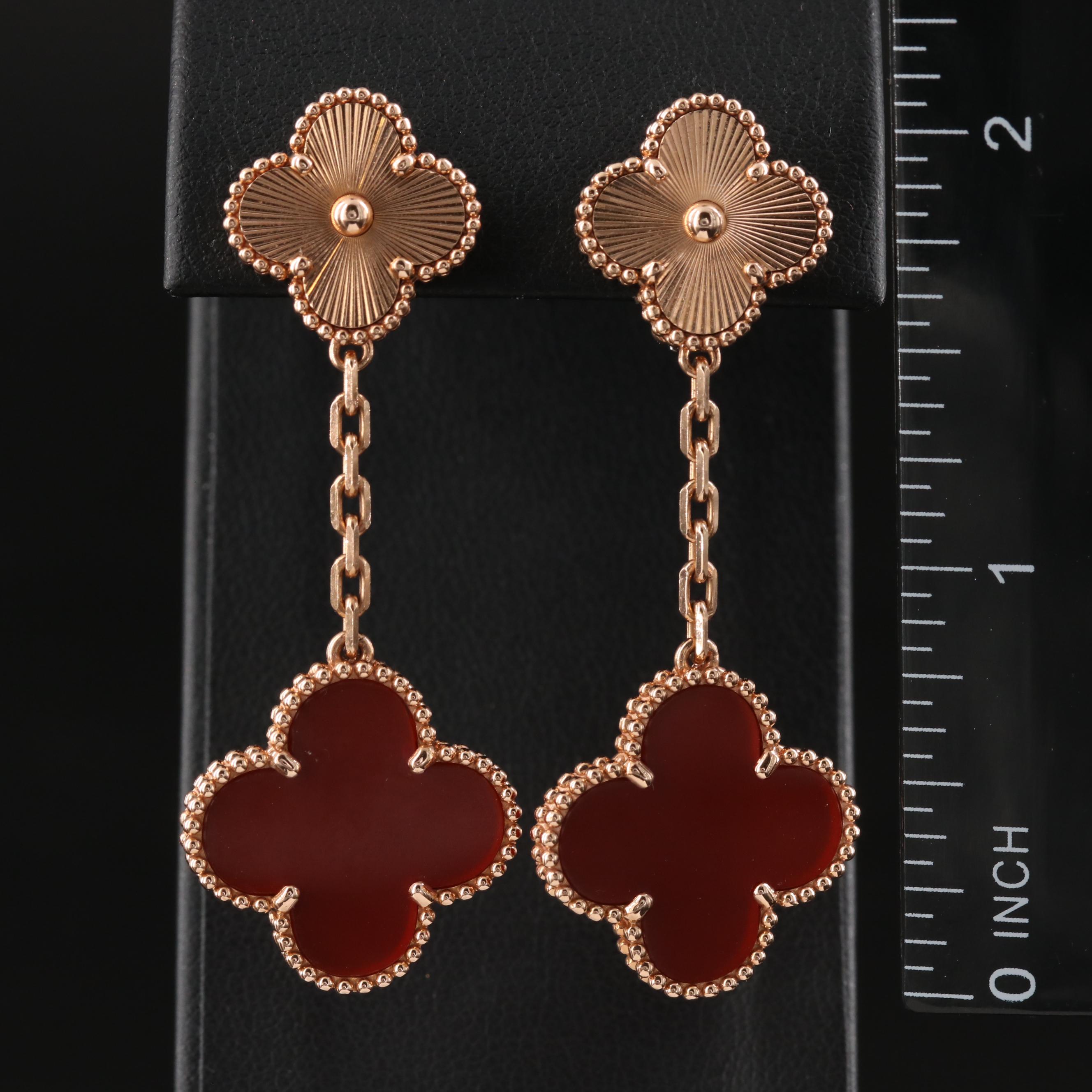 Van Cleef & Arpels Alhambra Two Motifs 18K Rose Gold Carnelian Earrings