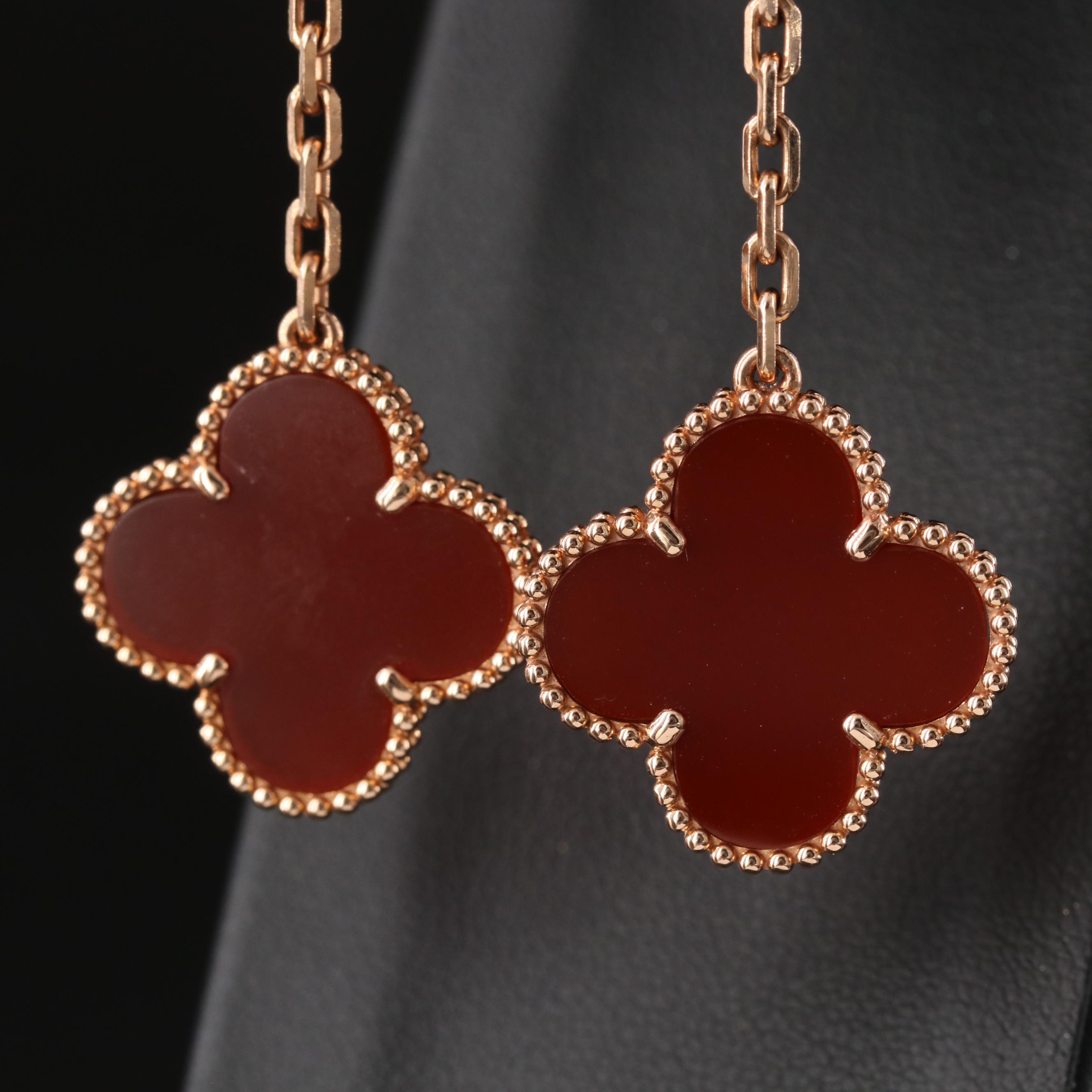 Van Cleef & Arpels Alhambra Two Motifs 18K Rose Gold Carnelian Earrings