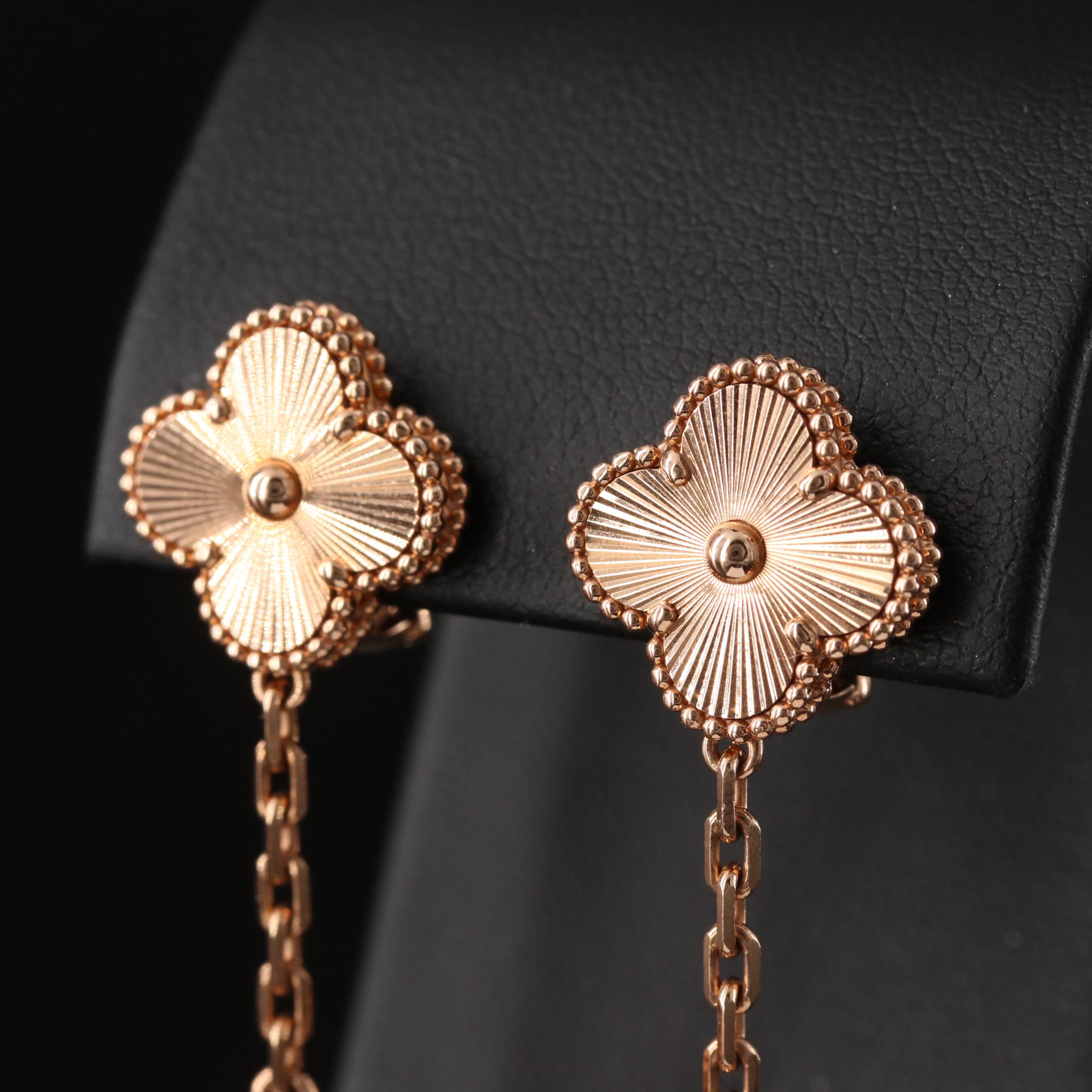 Van Cleef & Arpels Alhambra Two Motifs 18K Rose Gold Carnelian Earrings