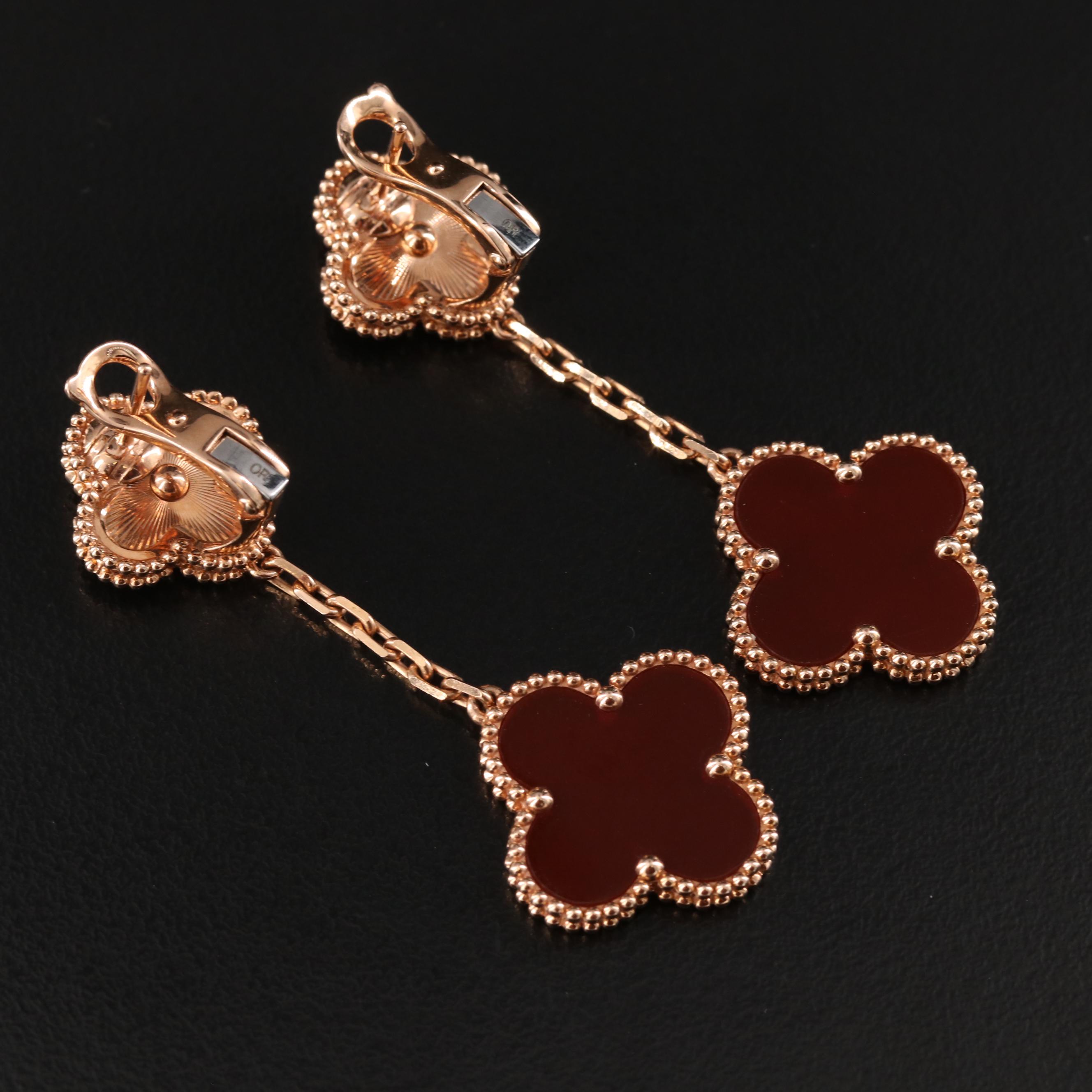 Van Cleef & Arpels Alhambra Two Motifs 18K Rose Gold Carnelian Earrings