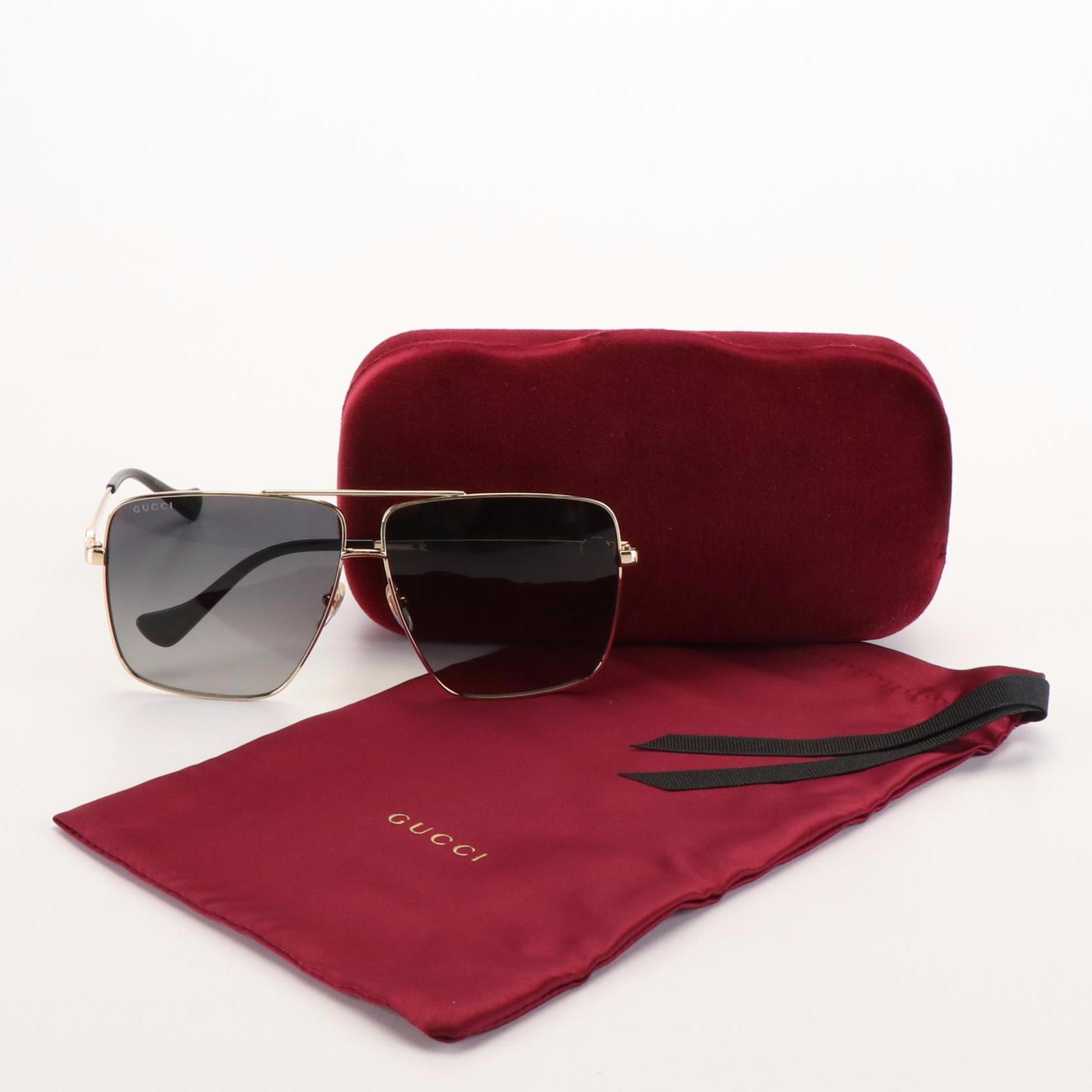 Gucci GG 1087S Aviator Sunglasses with  Gold Frames and Grey Lenses