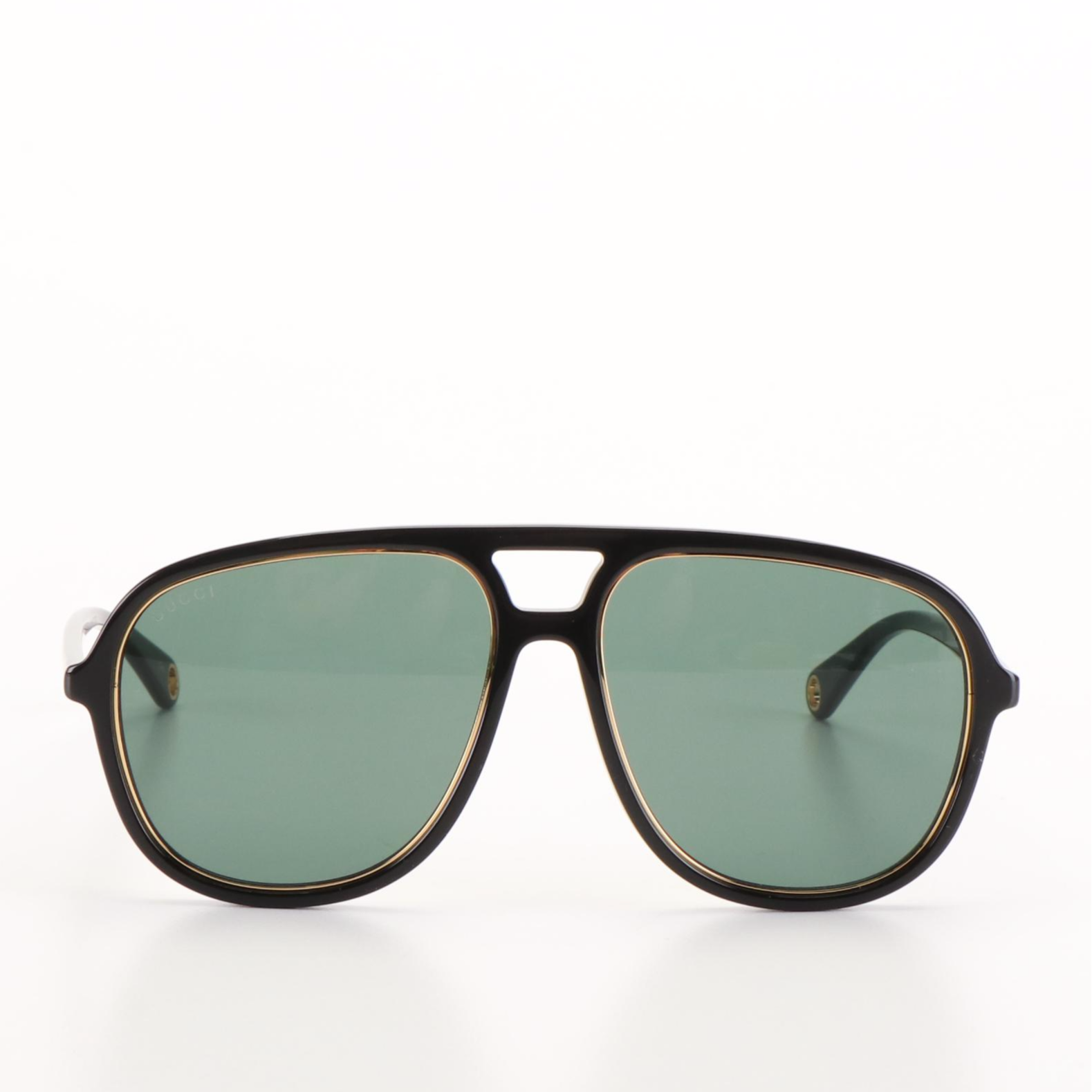 Gucci GG 1077S Aviator Sunglasses with Black Frames and Green Lenses