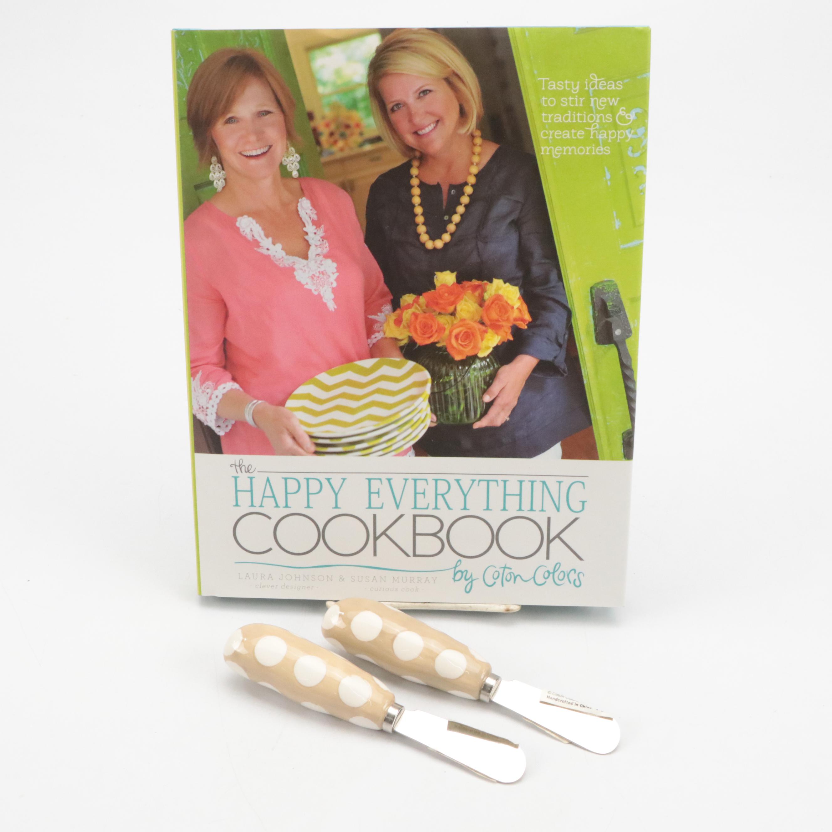 Coton Colors "Happy Everything" Platter, Serving Pieces, Bank, and Cookbook