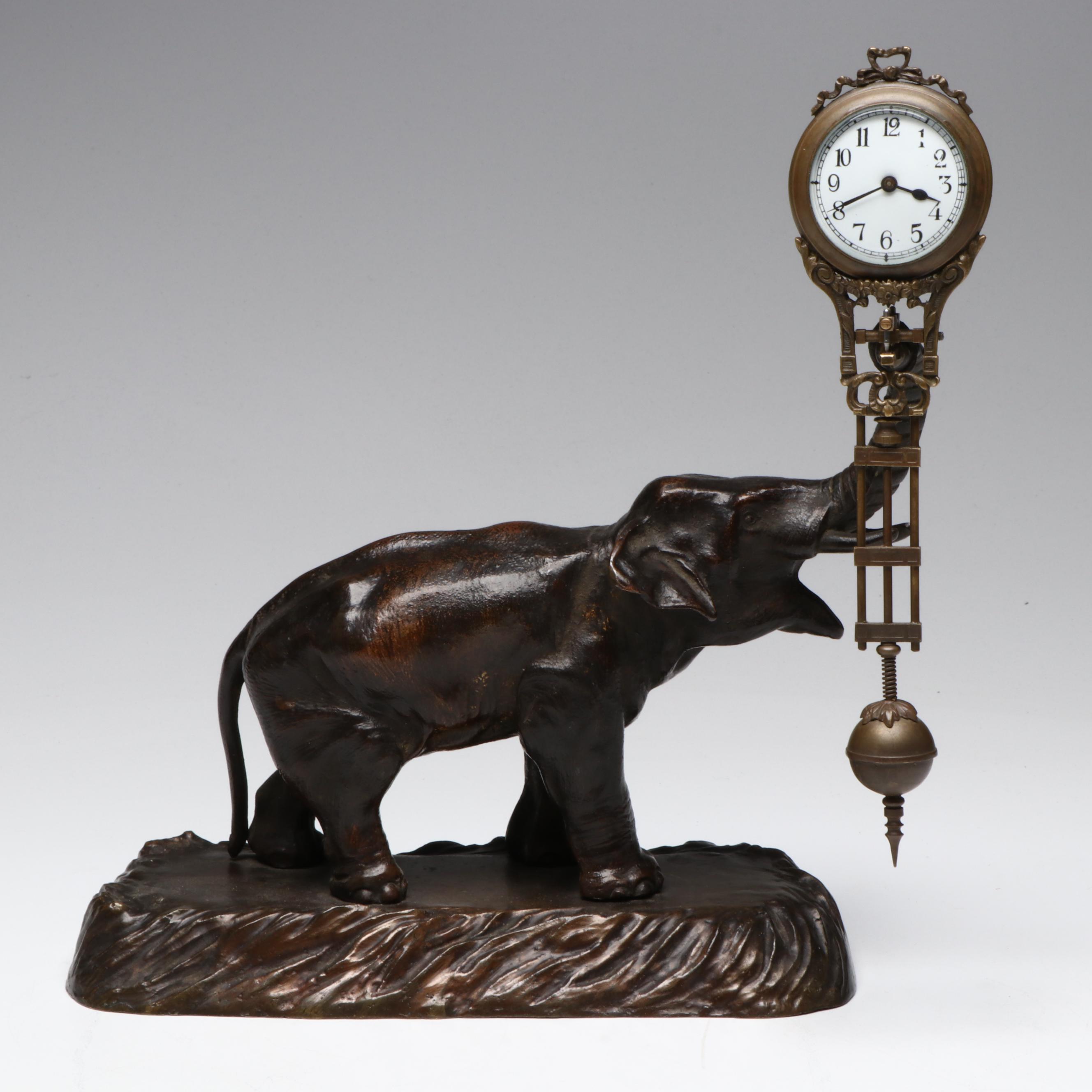Junghans Style Bronze Elephant Swinger Mantel Clock