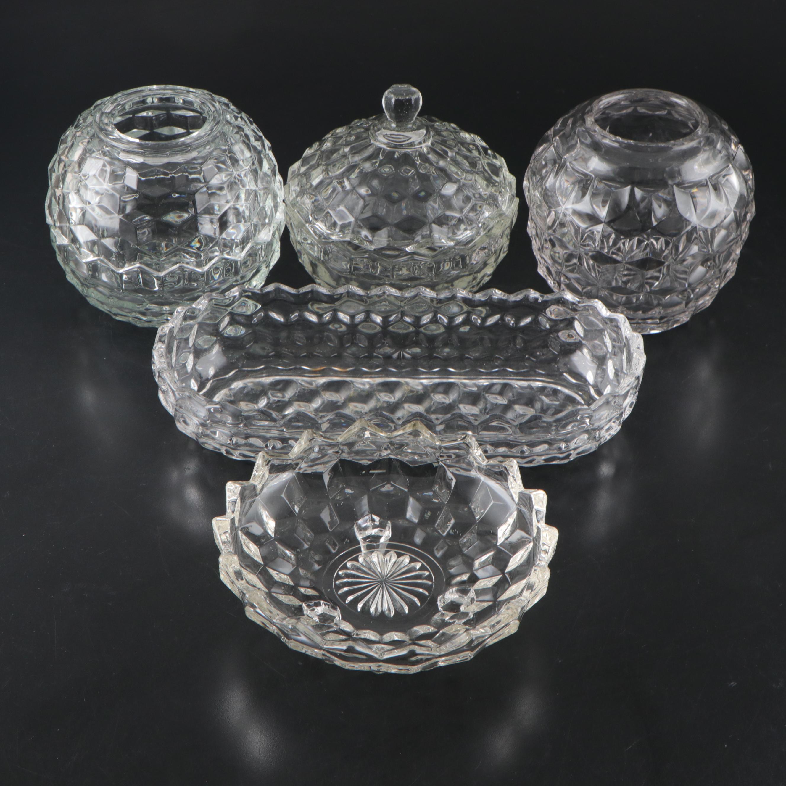 Fostoria "American Clear" Glass Bonbon Bowl, Oval Celery, and More Tableware