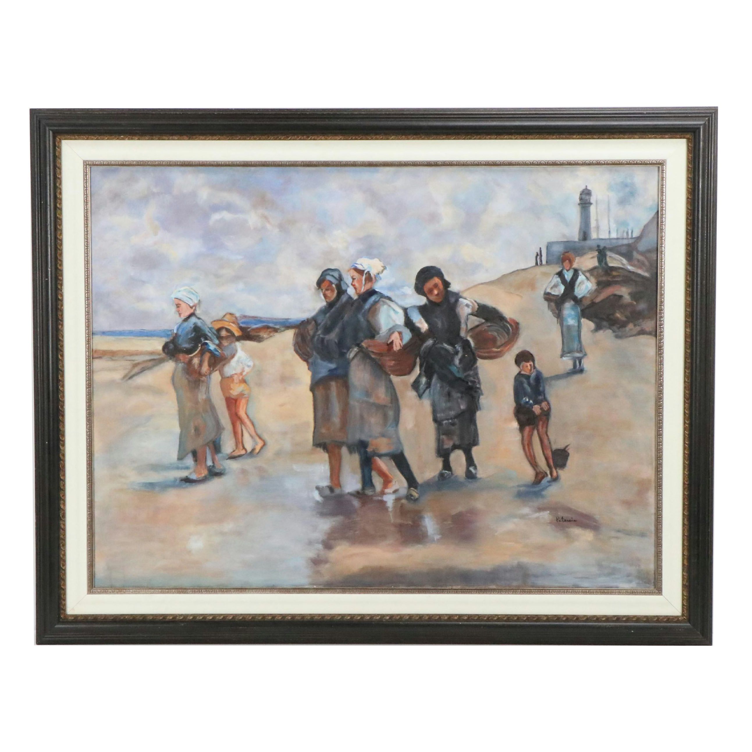 Oil Painting After John Singer Sargent "The Oyster Gatherers Of Cancale"