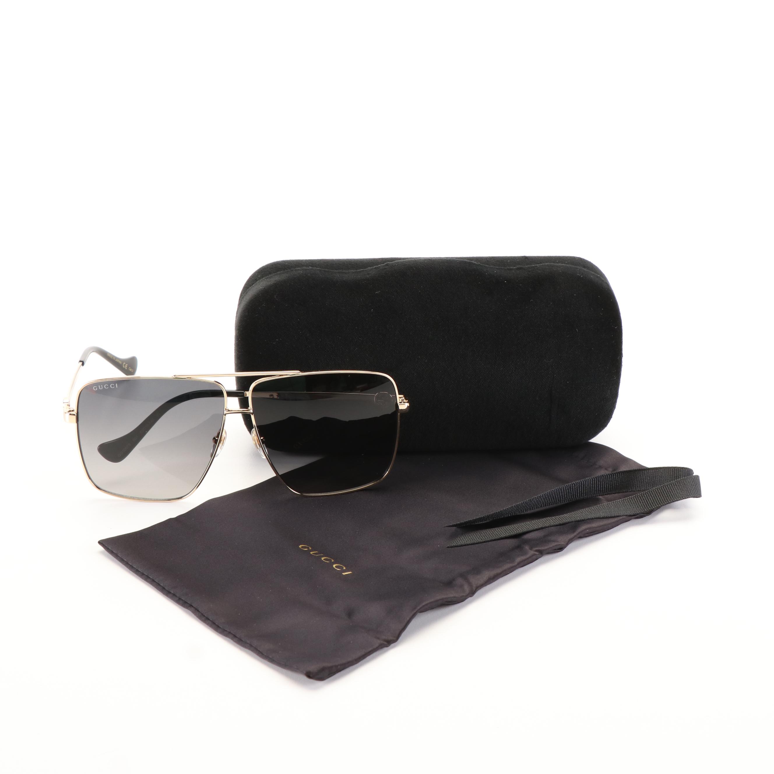 Gucci GG 1087S Aviator Sunglasses with Gold Frames and Grey Lenses