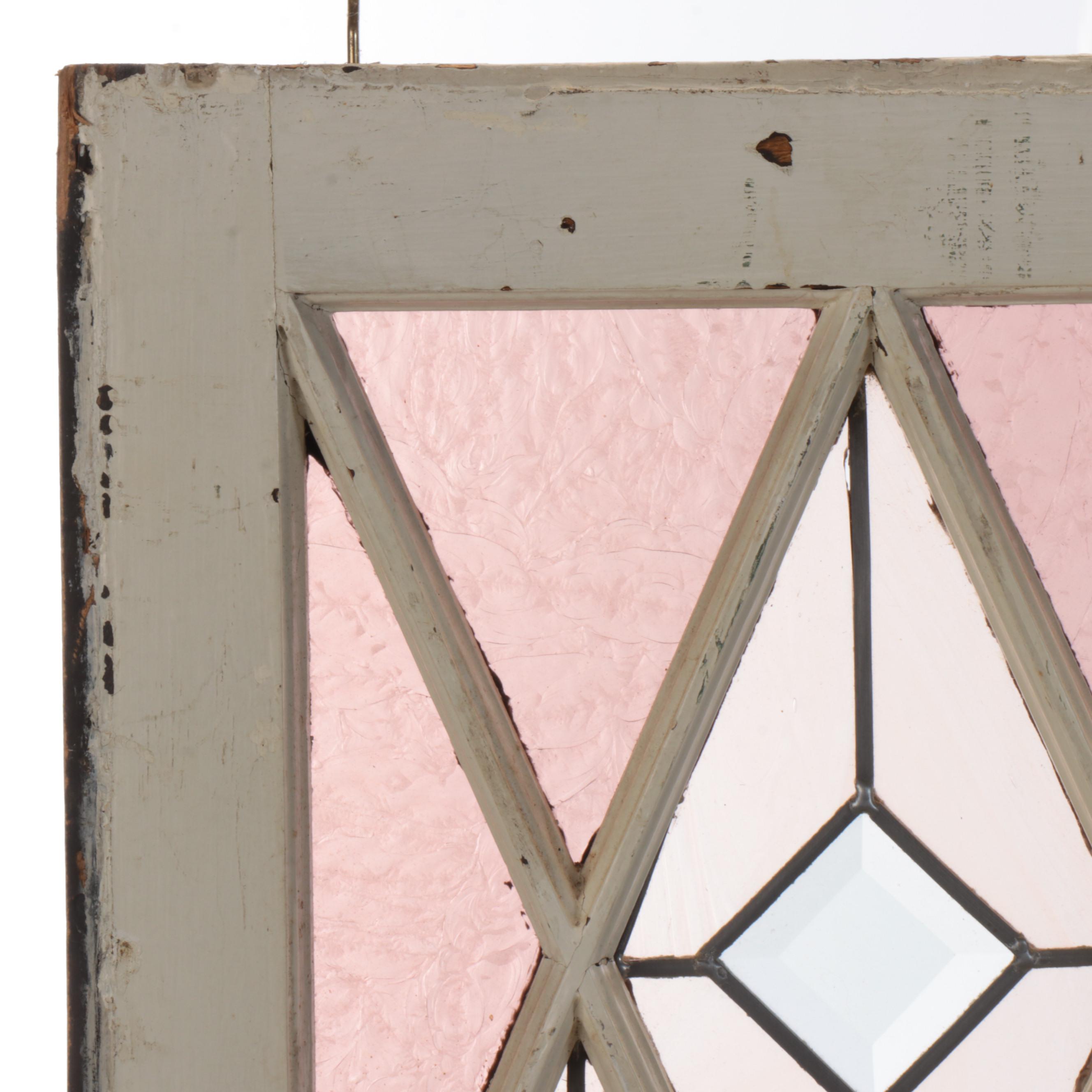 Art Deco Style Stained Glass Window Panel in Wood Frame