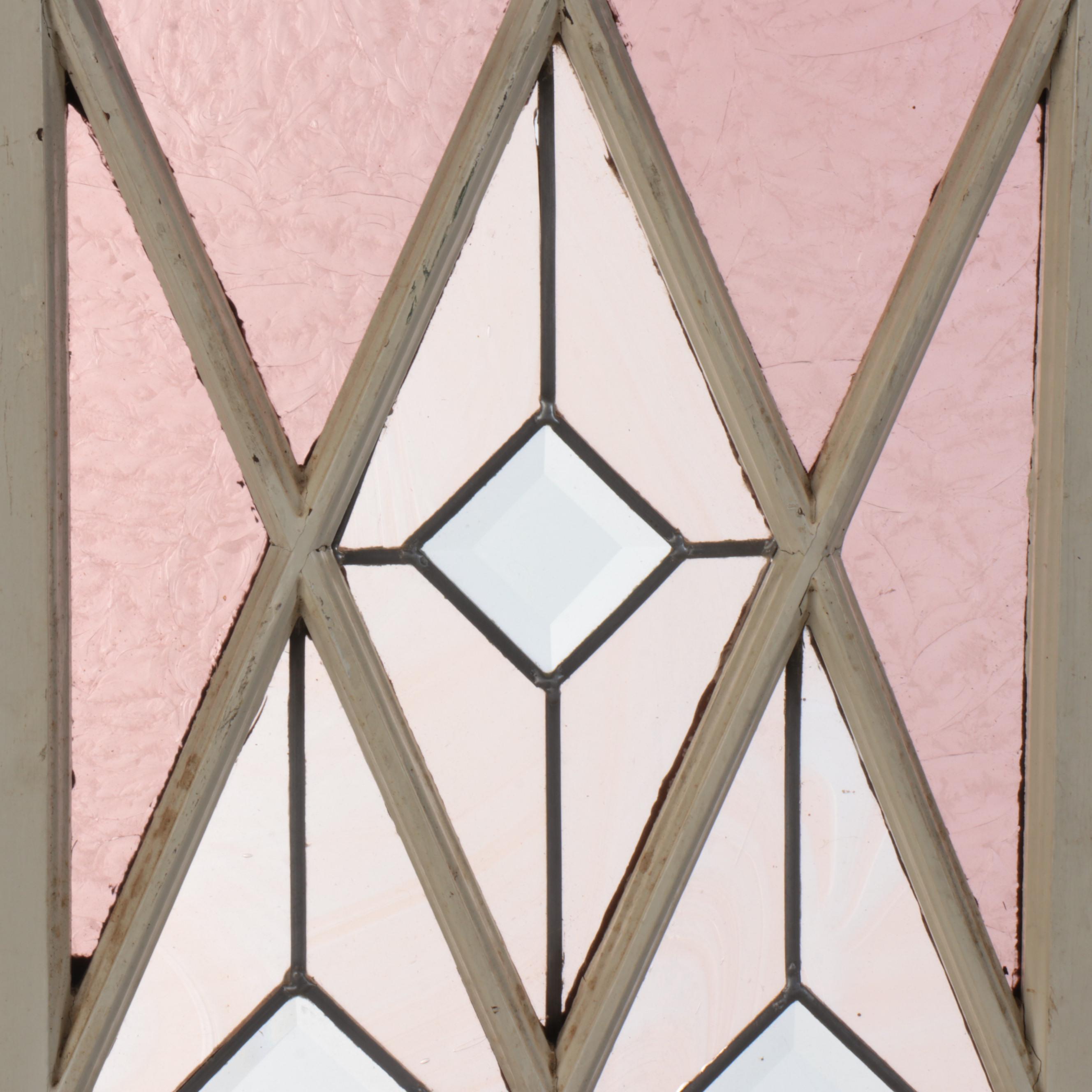 Art Deco Style Stained Glass Window Panel in Wood Frame