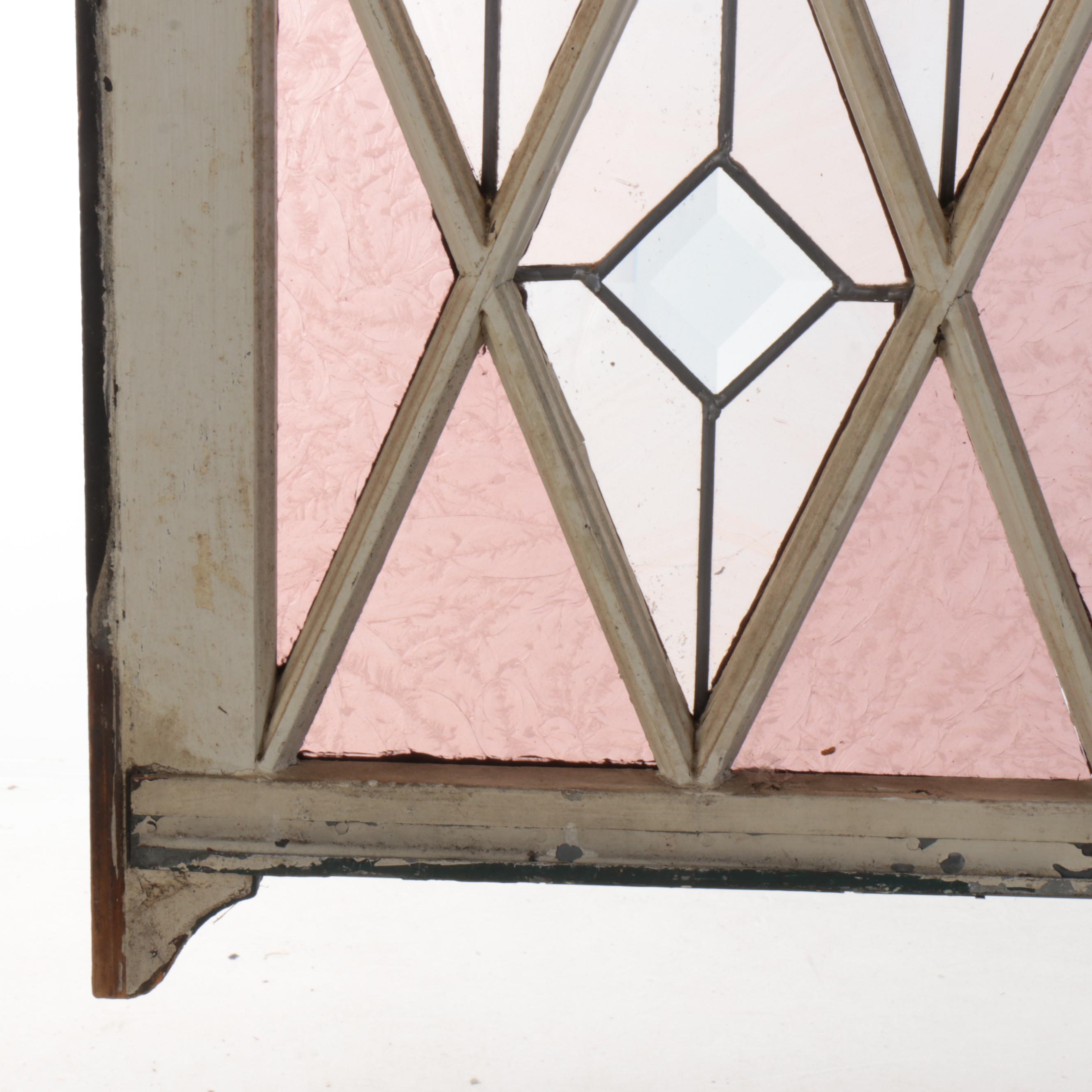 Art Deco Style Stained Glass Window Panel in Wood Frame