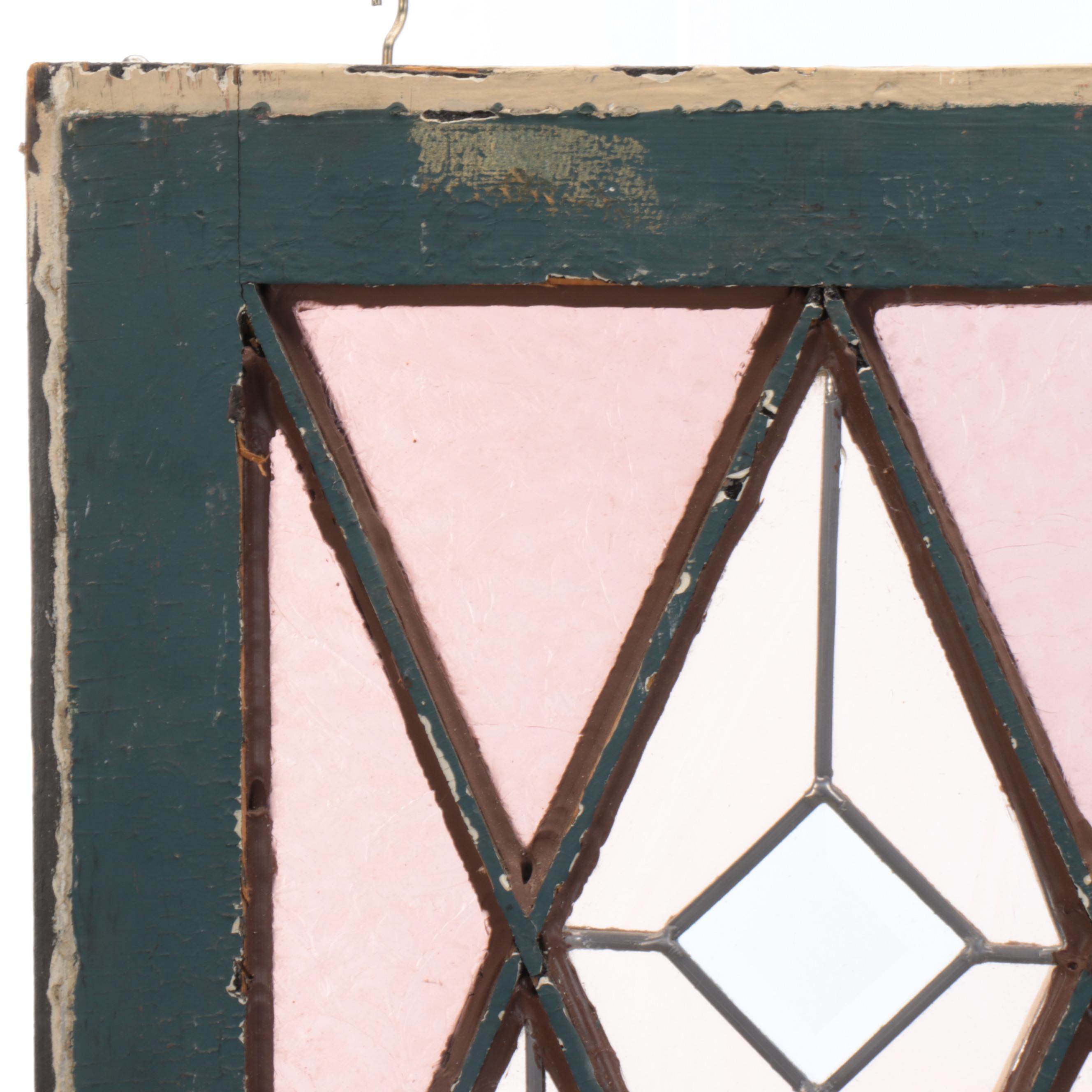 Art Deco Style Stained Glass Window Panel in Wood Frame