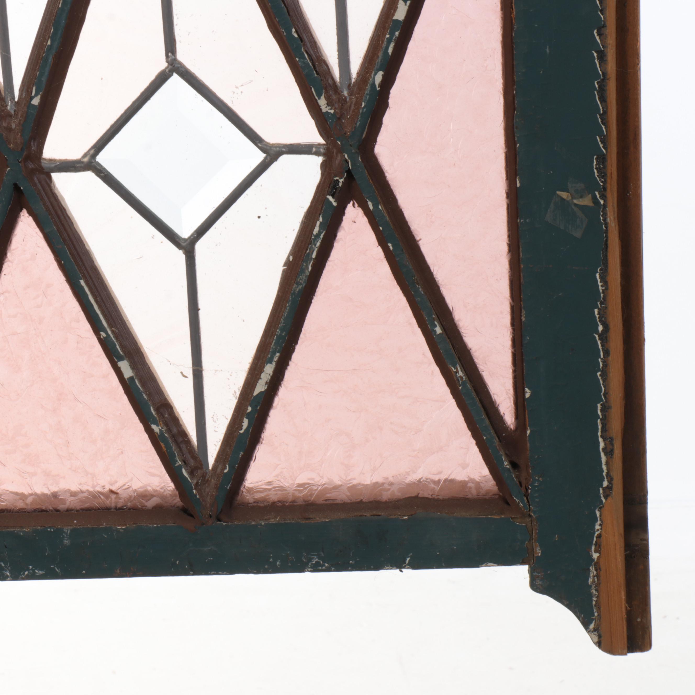 Art Deco Style Stained Glass Window Panel in Wood Frame