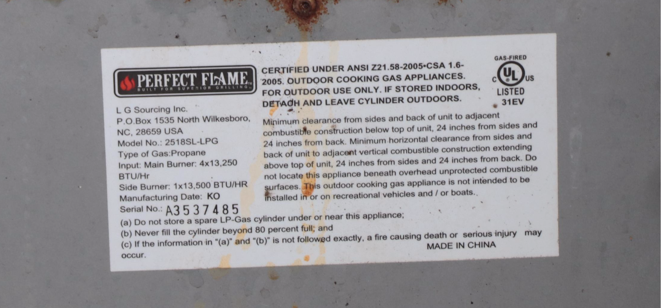 Perfect Flame 2518SL-LPG Four-Burner Gas Grill with Cover