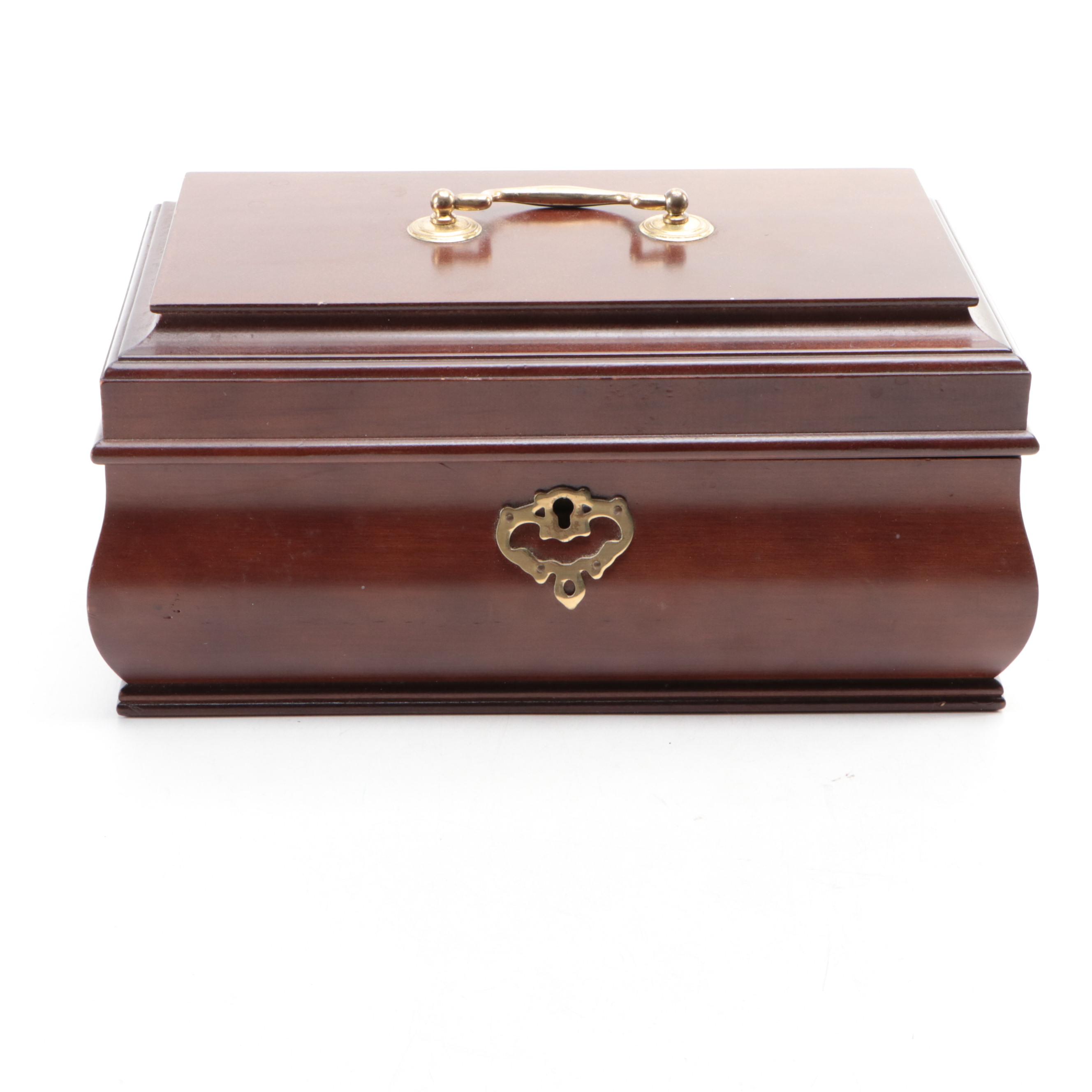 Bombay Company Wooden Jewelry Box with Elliott English Clock, Late 20th Century