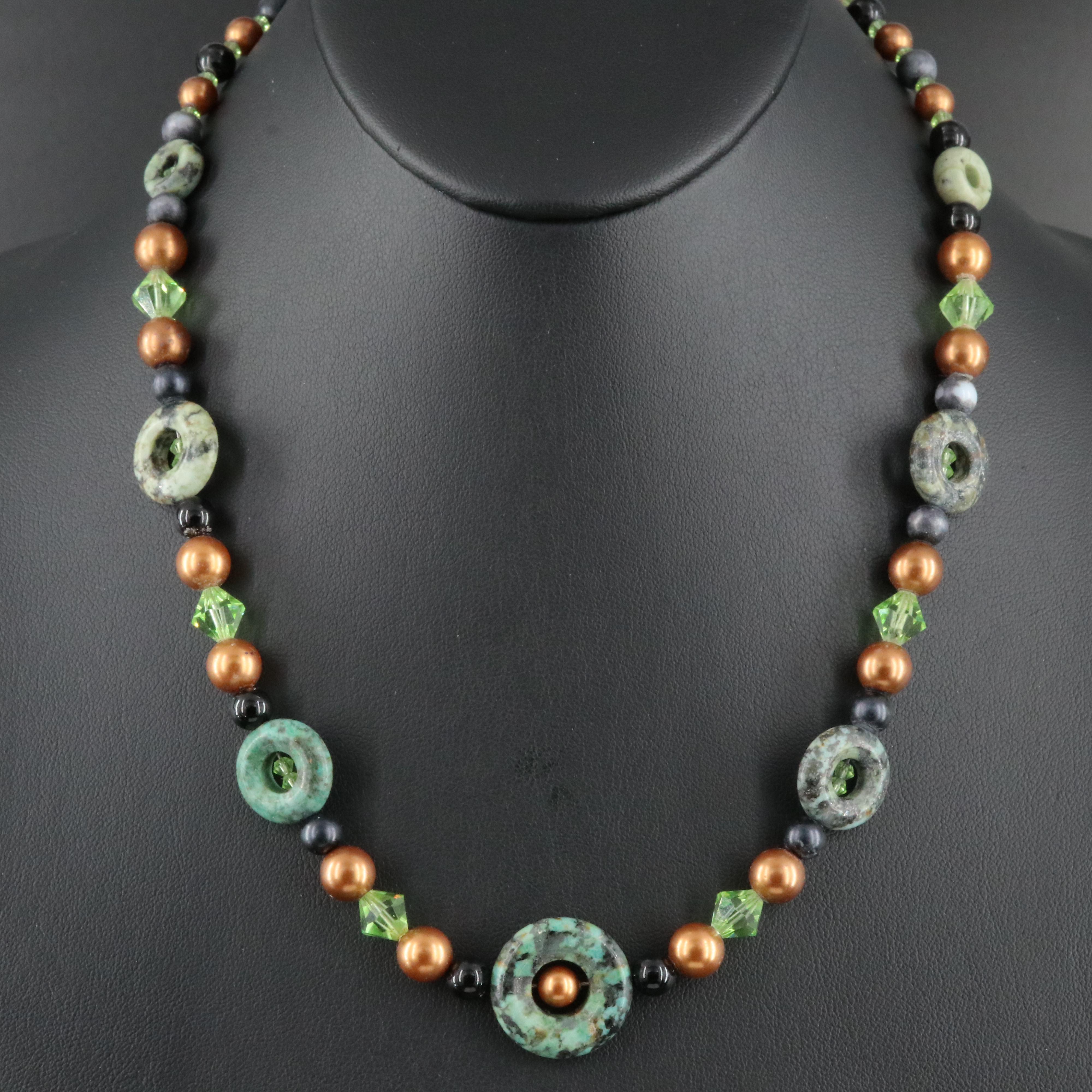 Necklace Including Black Onyx, Glass and Faux Pearl