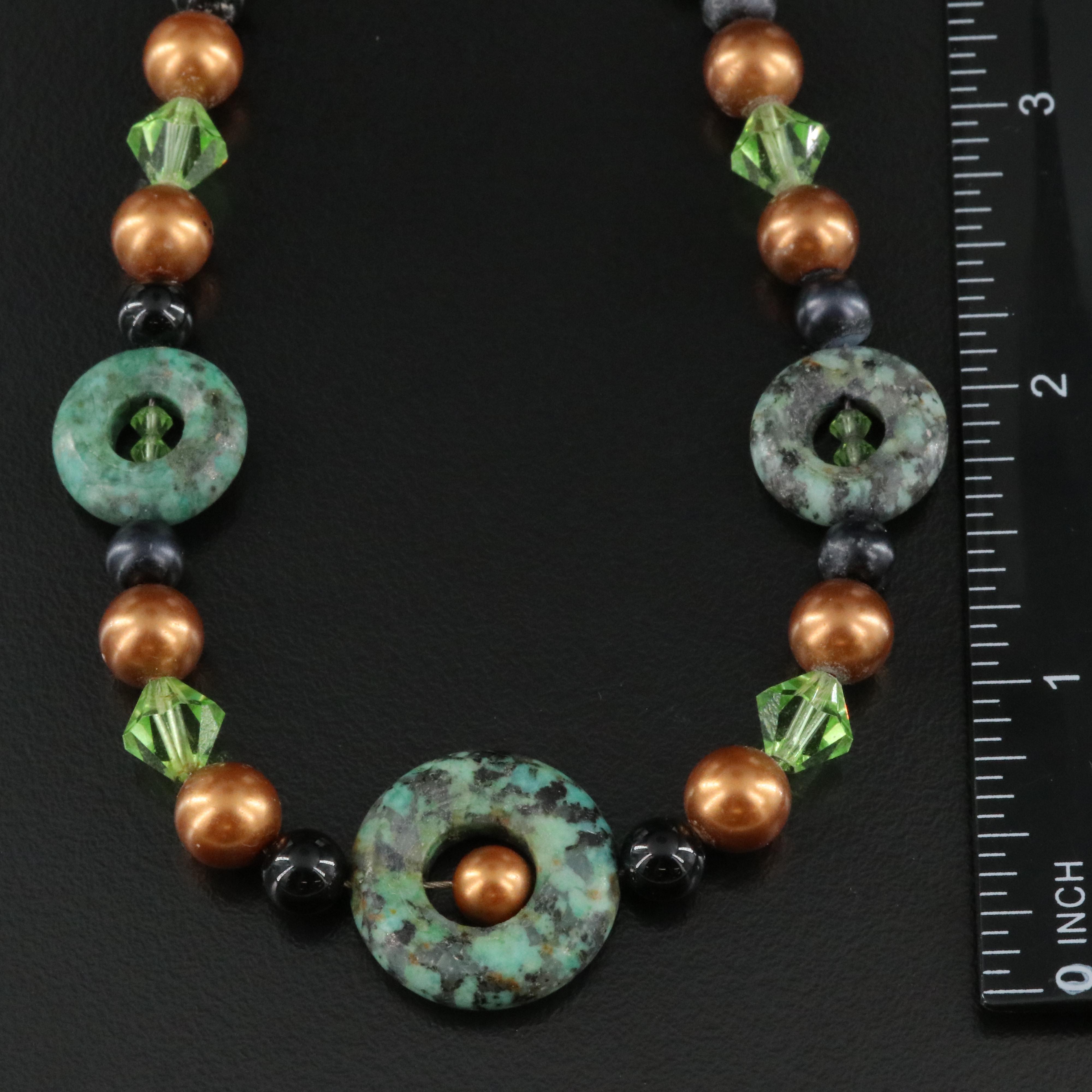 Necklace Including Black Onyx, Glass and Faux Pearl