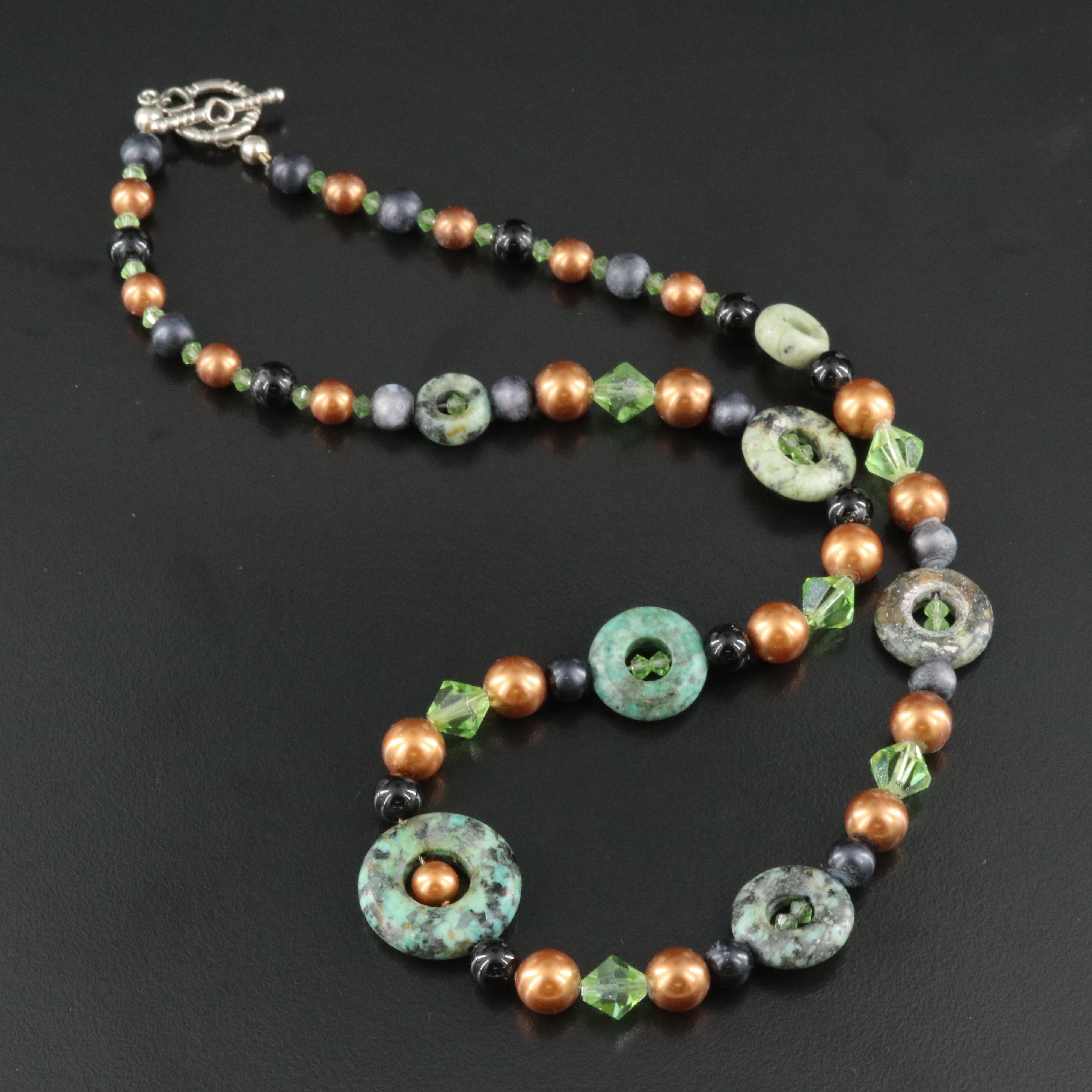 Necklace Including Black Onyx, Glass and Faux Pearl