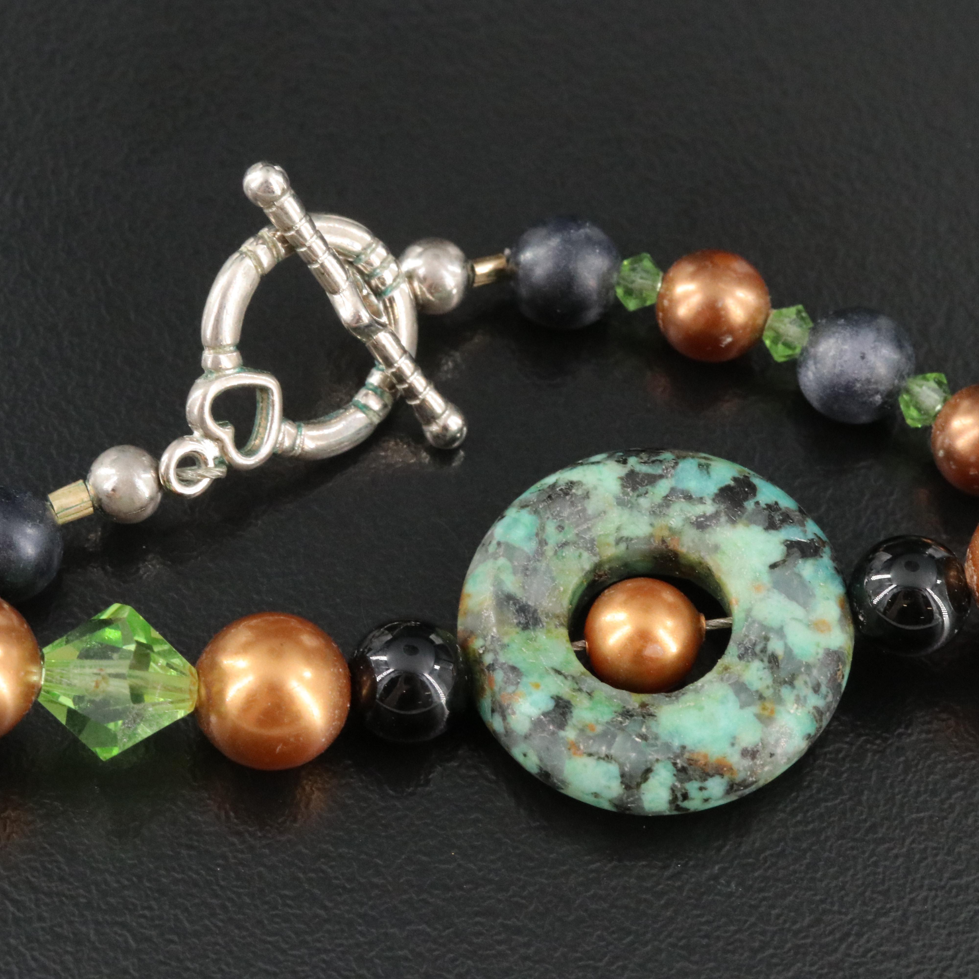 Necklace Including Black Onyx, Glass and Faux Pearl