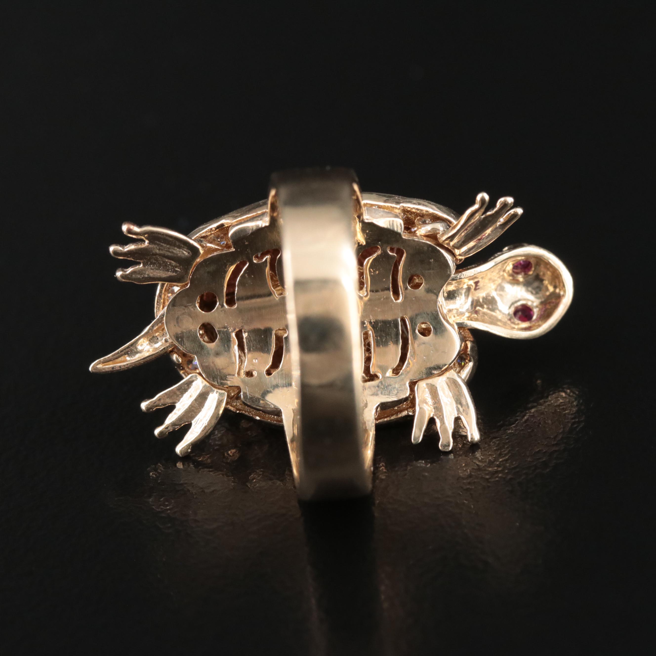 10K Tri-Color CZ Articulated Turtle Ring