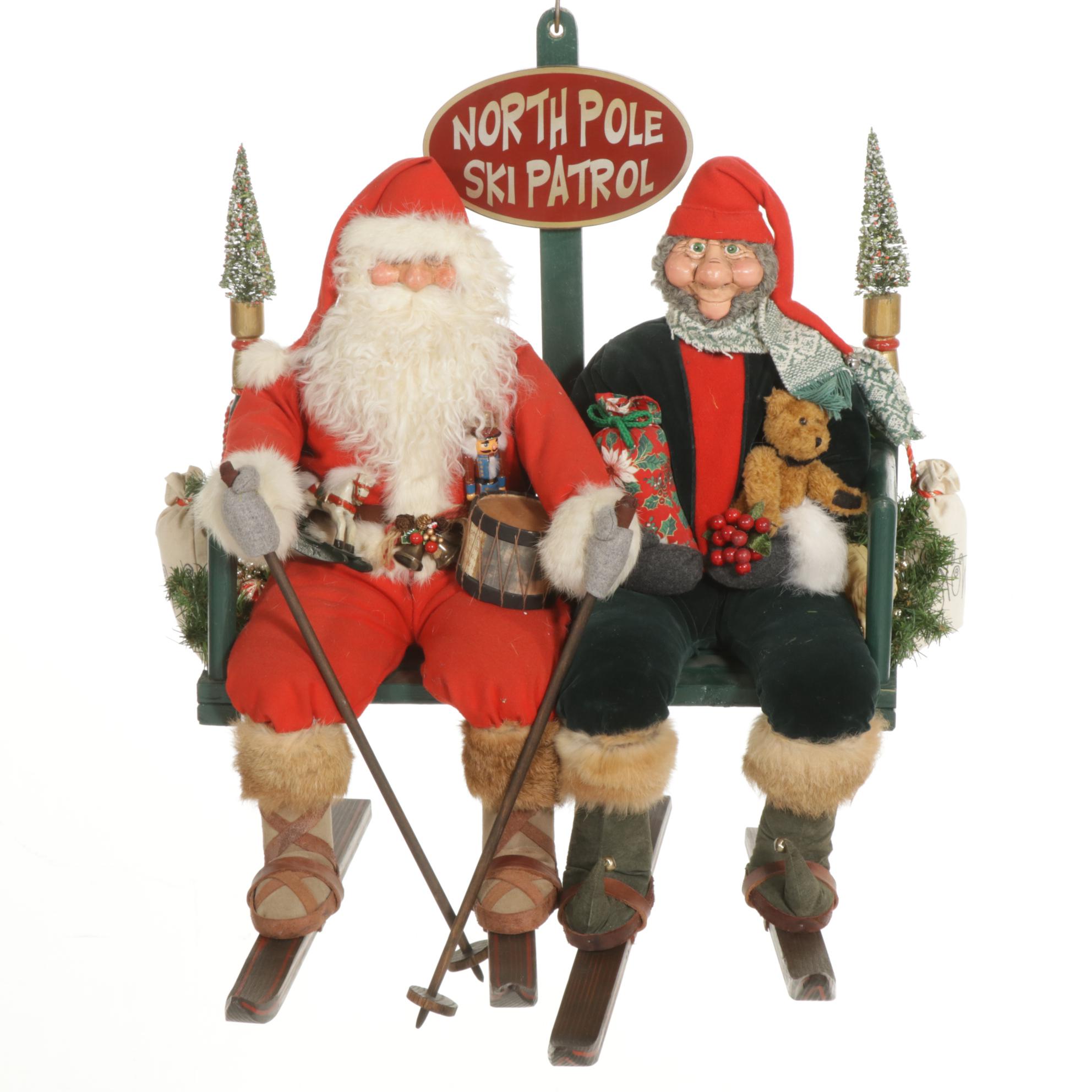Brian Kidwell "North Pole Ski Patrol" Santa and Elf Ski Lift Figural Group, 1996