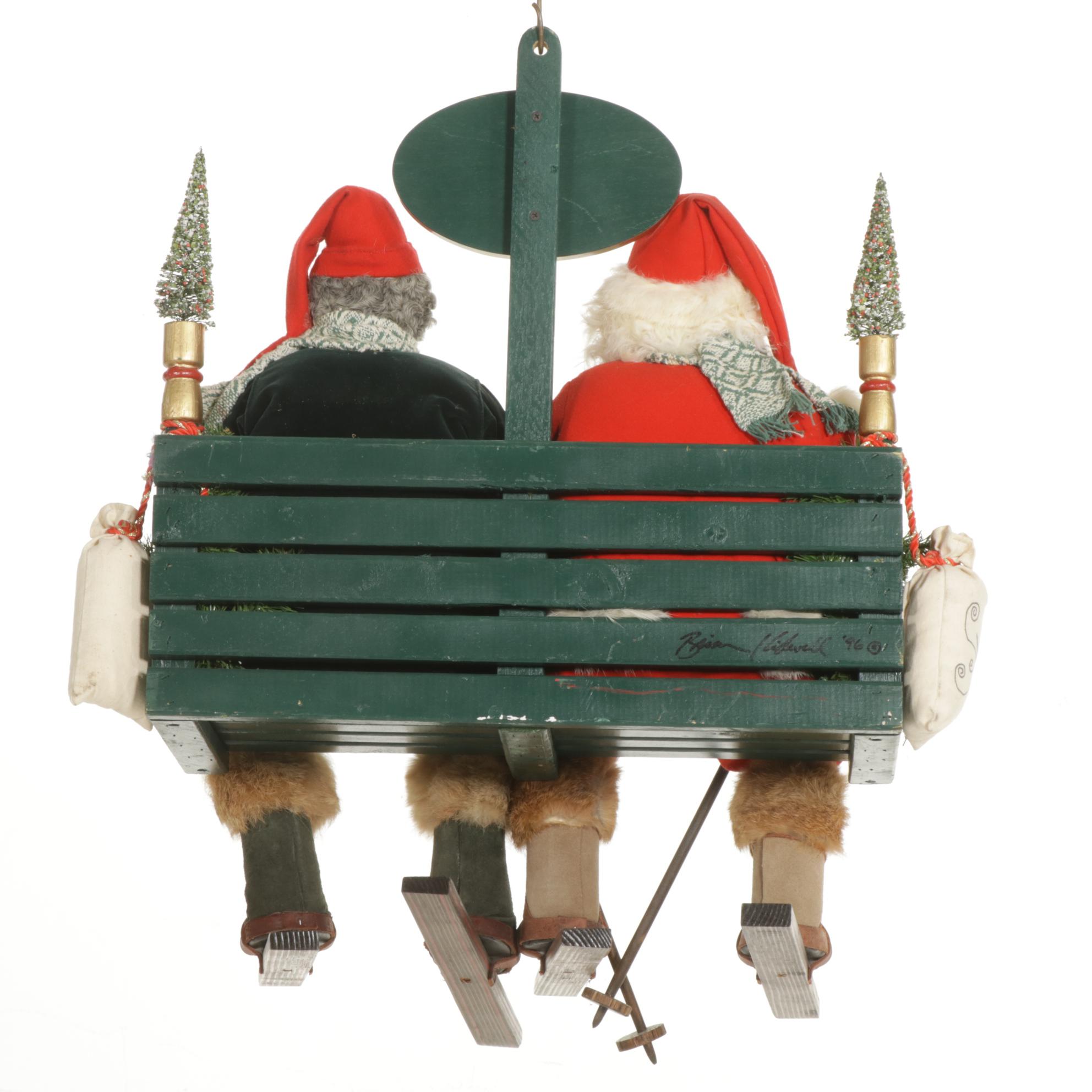 Brian Kidwell "North Pole Ski Patrol" Santa and Elf Ski Lift Figural Group, 1996