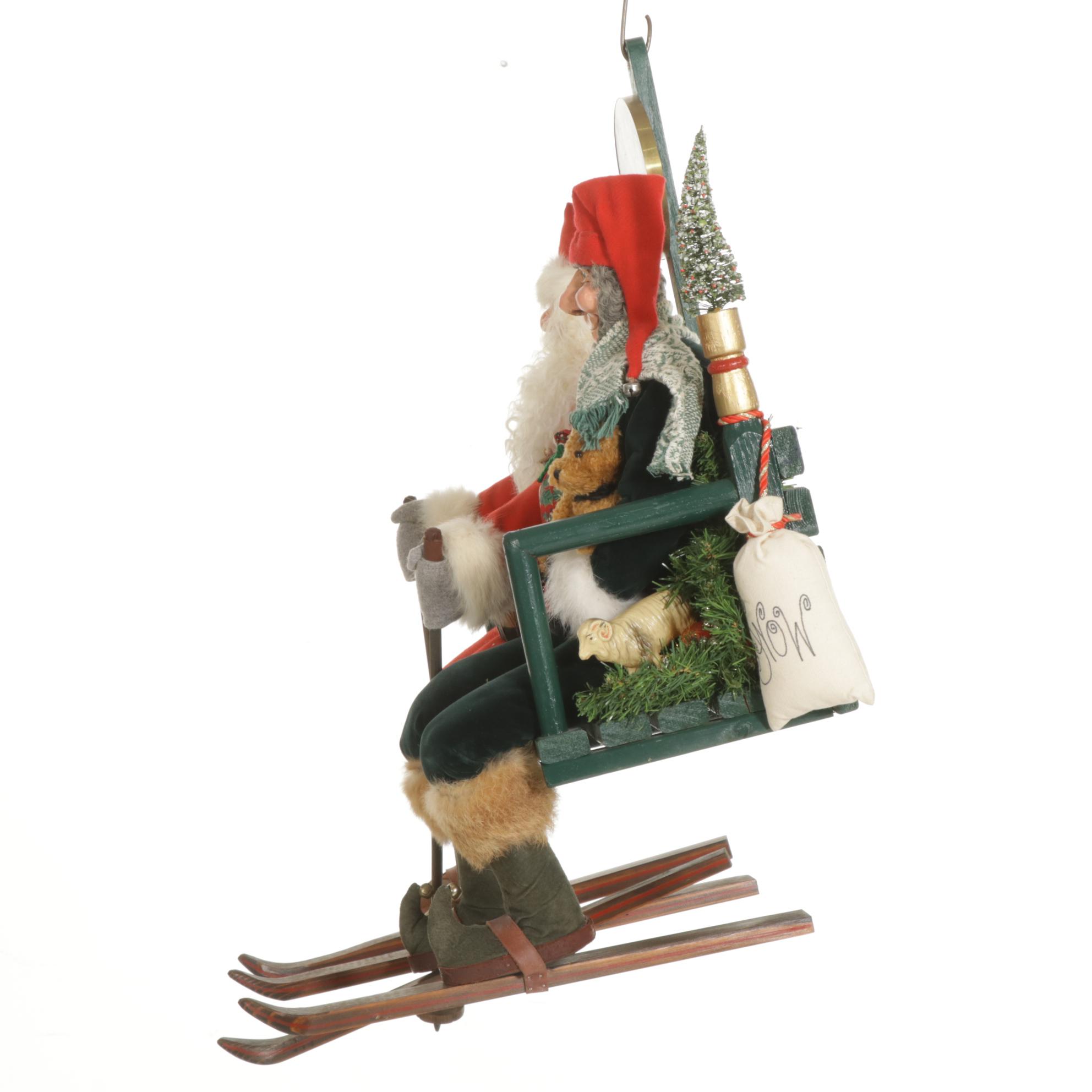 Brian Kidwell "North Pole Ski Patrol" Santa and Elf Ski Lift Figural Group, 1996