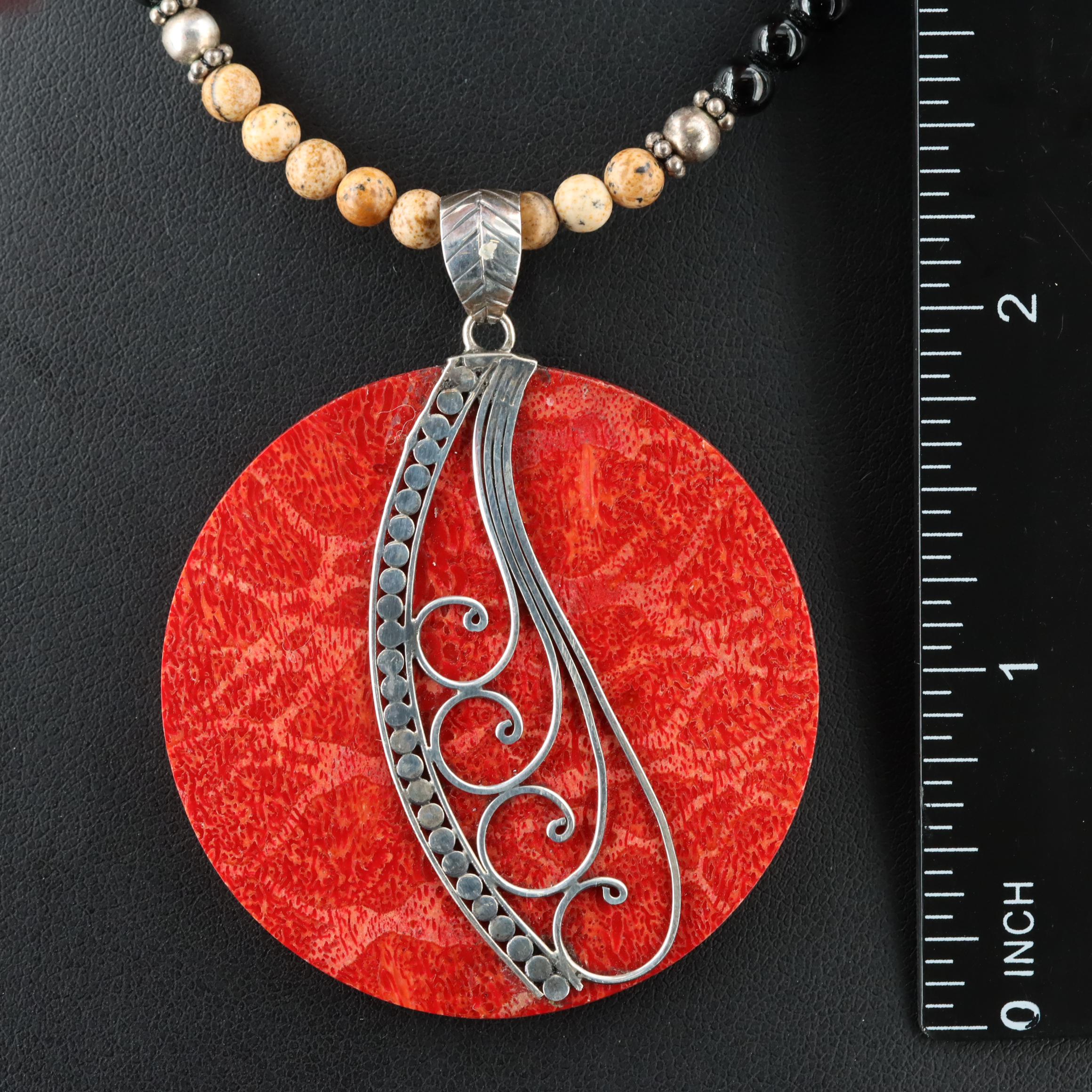 Sterling Coral, Tiger's-Eye and Jasper Necklace