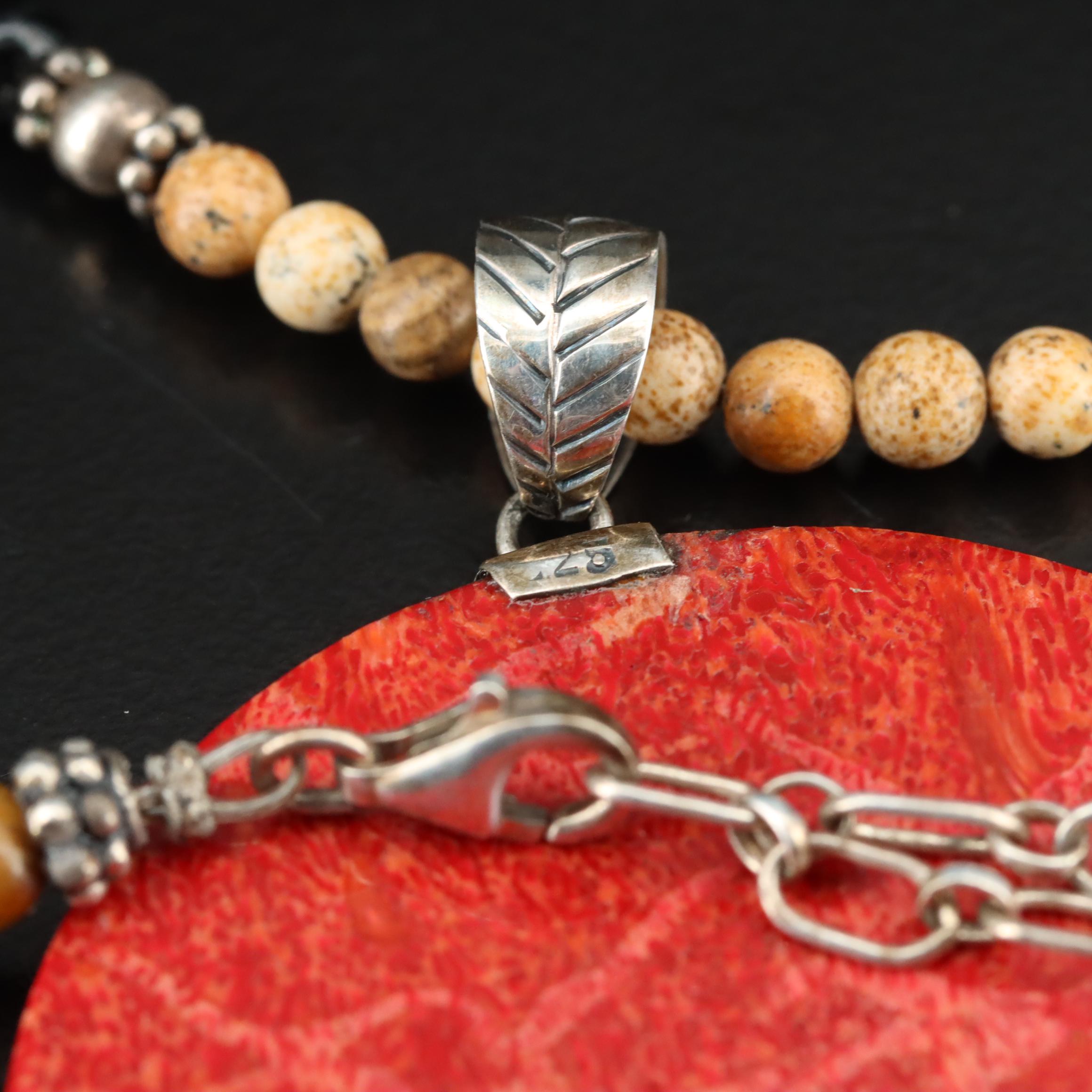 Sterling Coral, Tiger's-Eye and Jasper Necklace