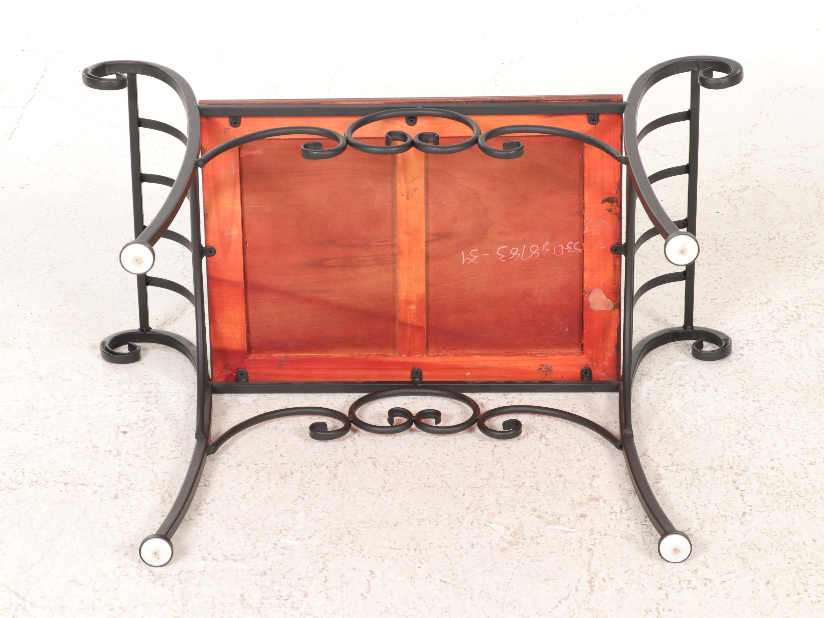 Metal Scroll Accent Table with Wood Disk Top