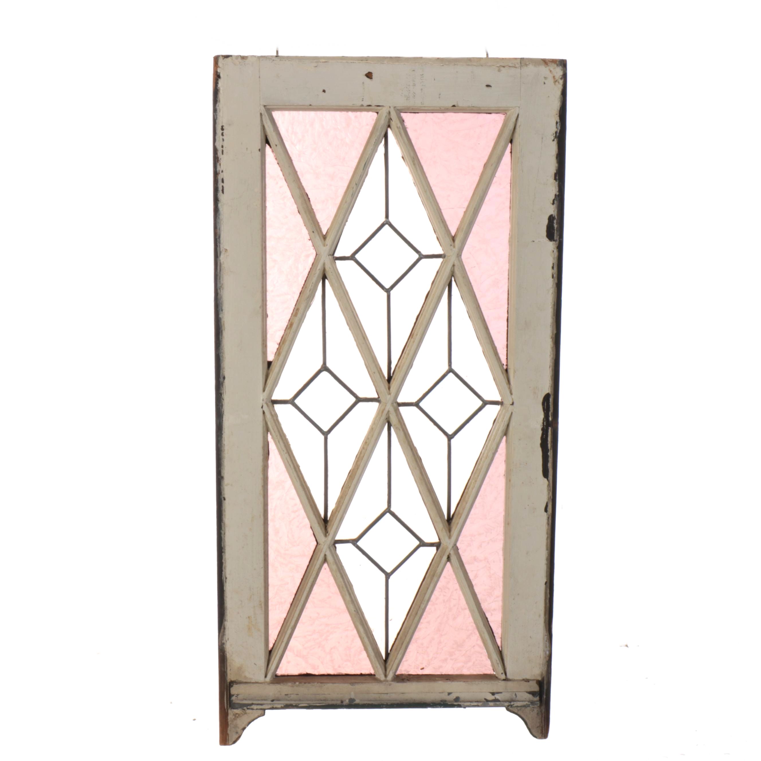 Art Deco Style Stained Glass Window Panel in Wood Frame