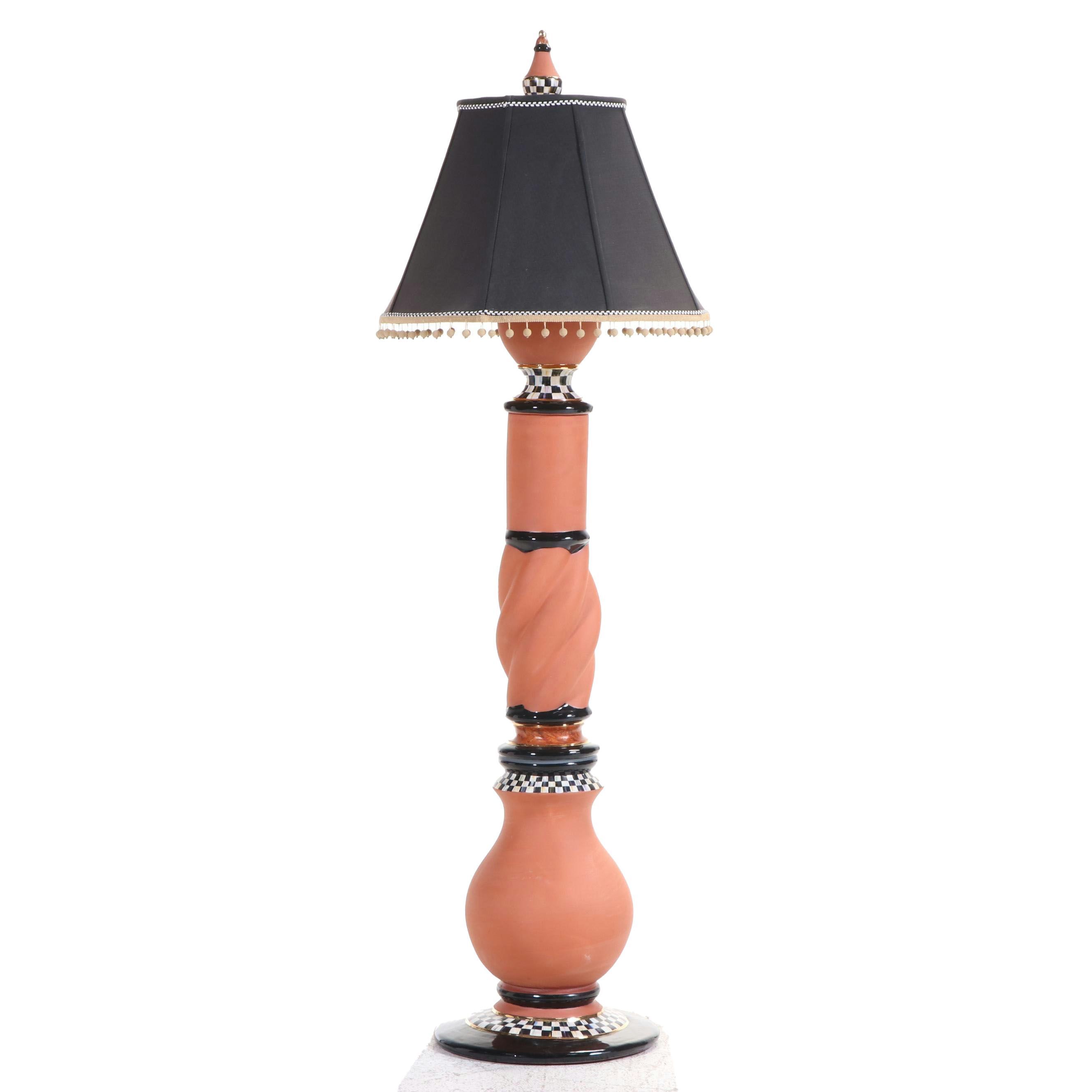 MacKenzie-Childs Courtly Check Terracotta Floor Lamp, Original Shade and Finial
