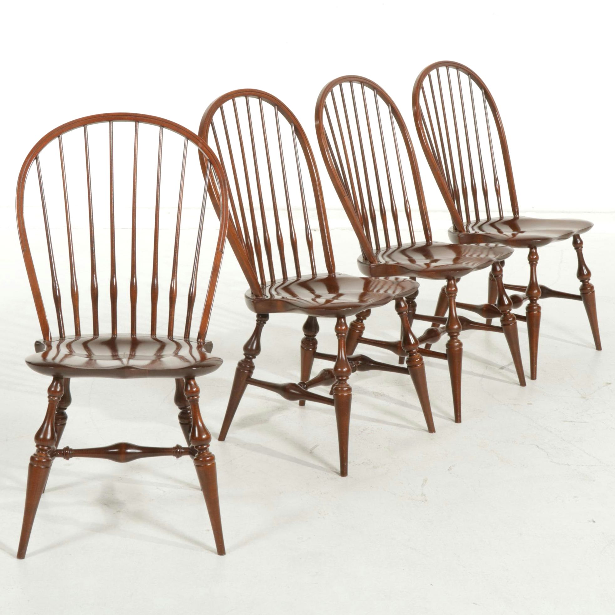 Four E.R. Buck Solid Maple Windsor Chairs, Late 20th Century