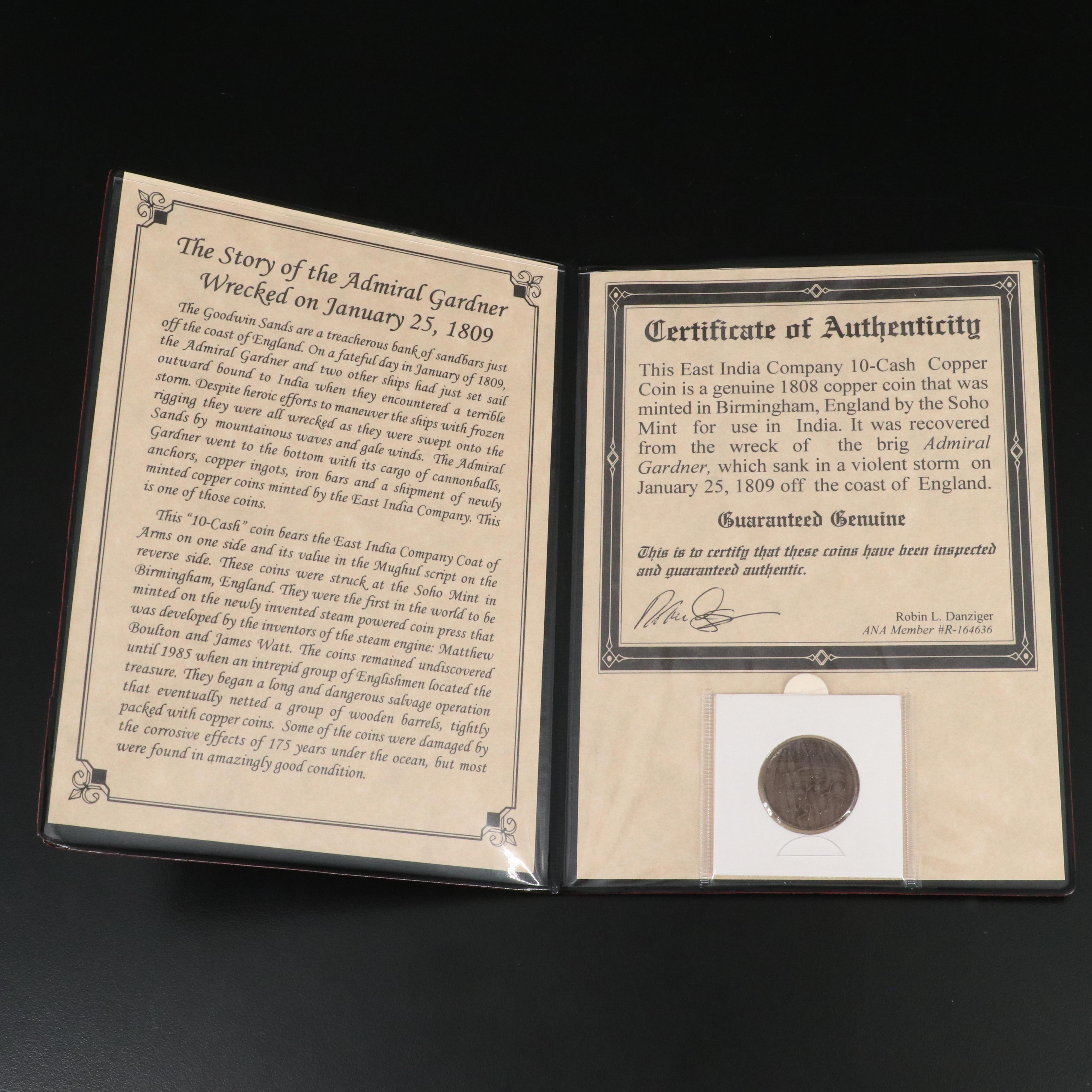 1808 East India Company 10-Cash Copper Shipwreck Coin