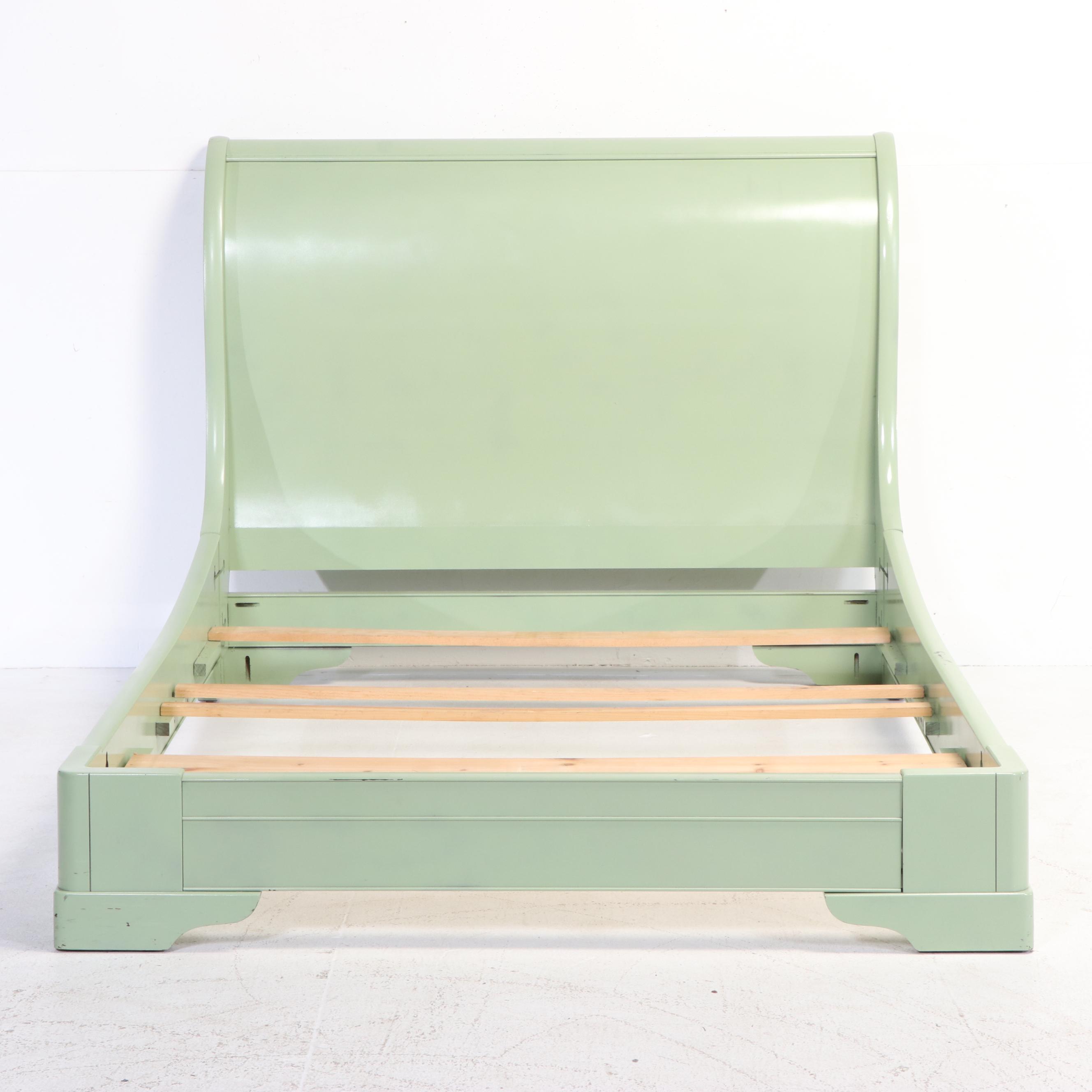 Green Painted Wood Full Size Sleigh Bed