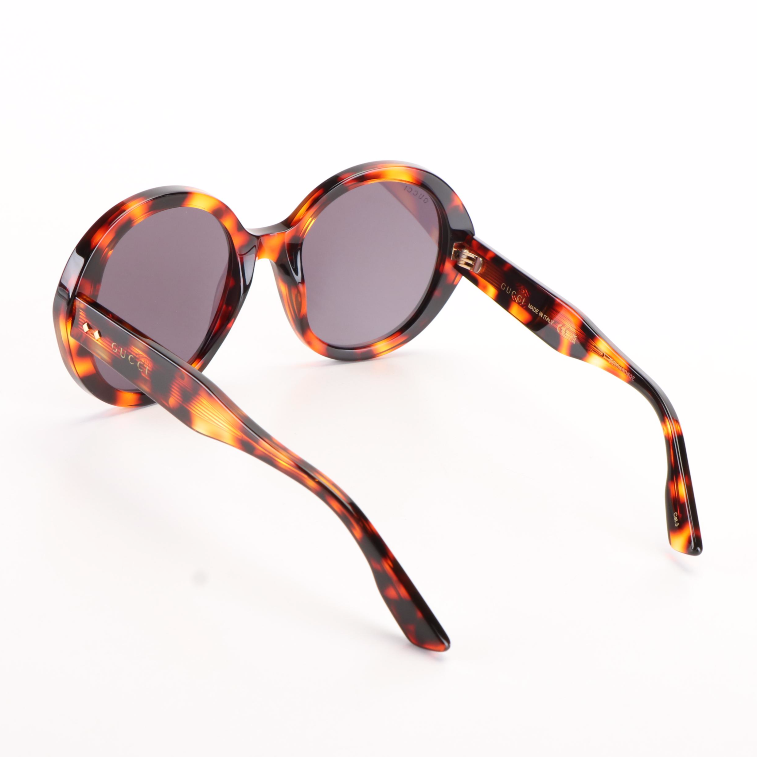 Gucci GG 1081S Havana Smoke Round Sunglasses with Case