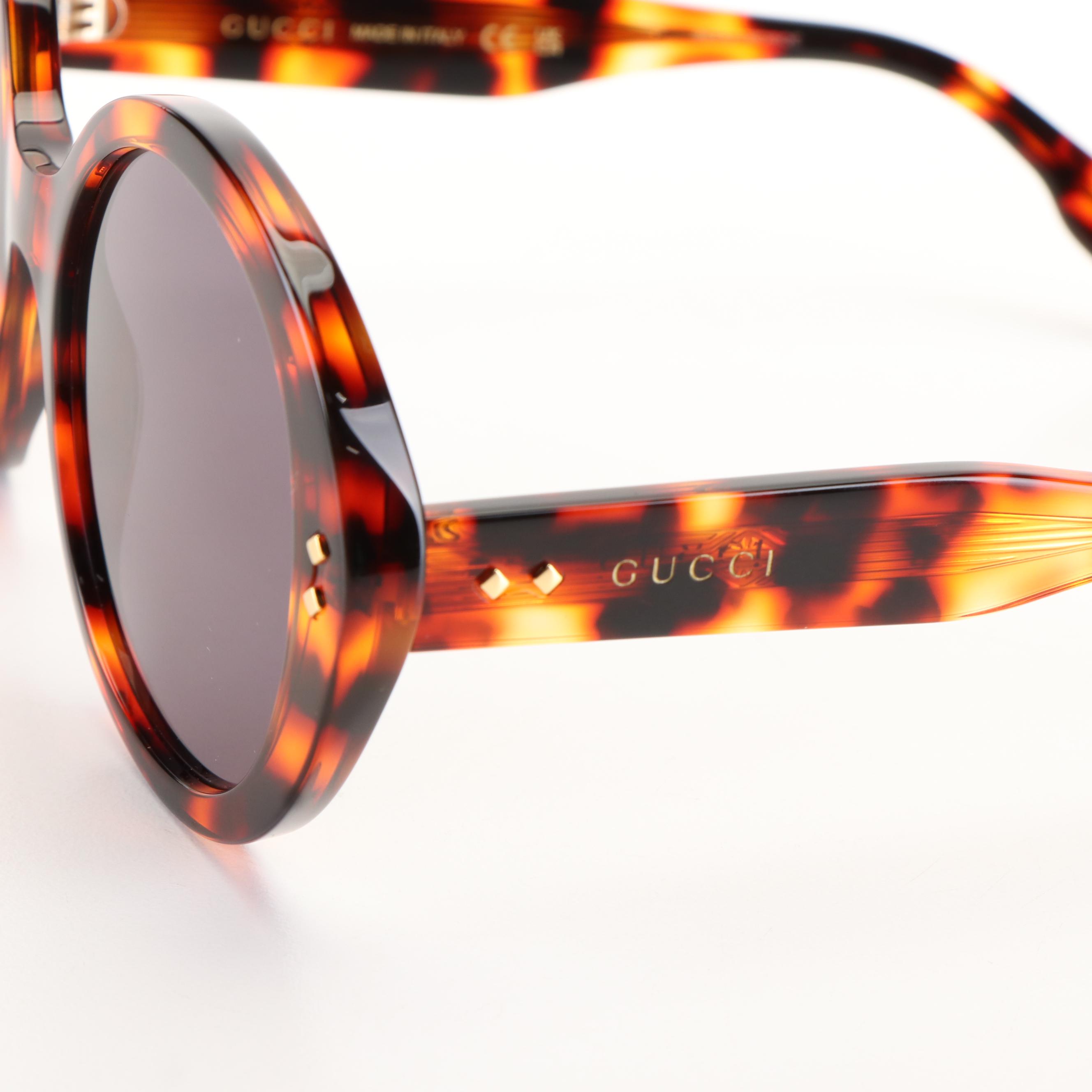 Gucci GG 1081S Havana Smoke Round Sunglasses with Case