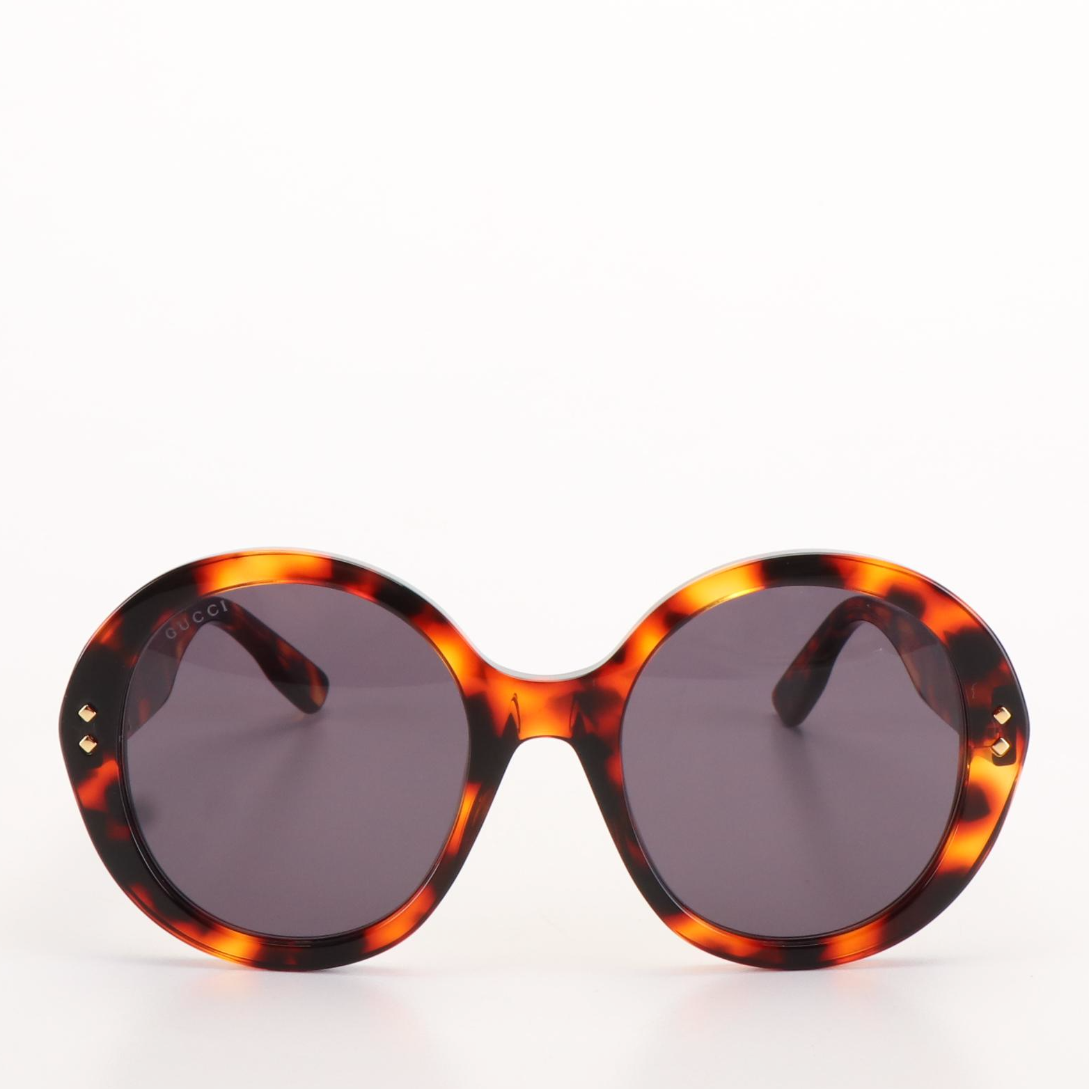 Gucci GG 1081S Havana Smoke Round Sunglasses with Case