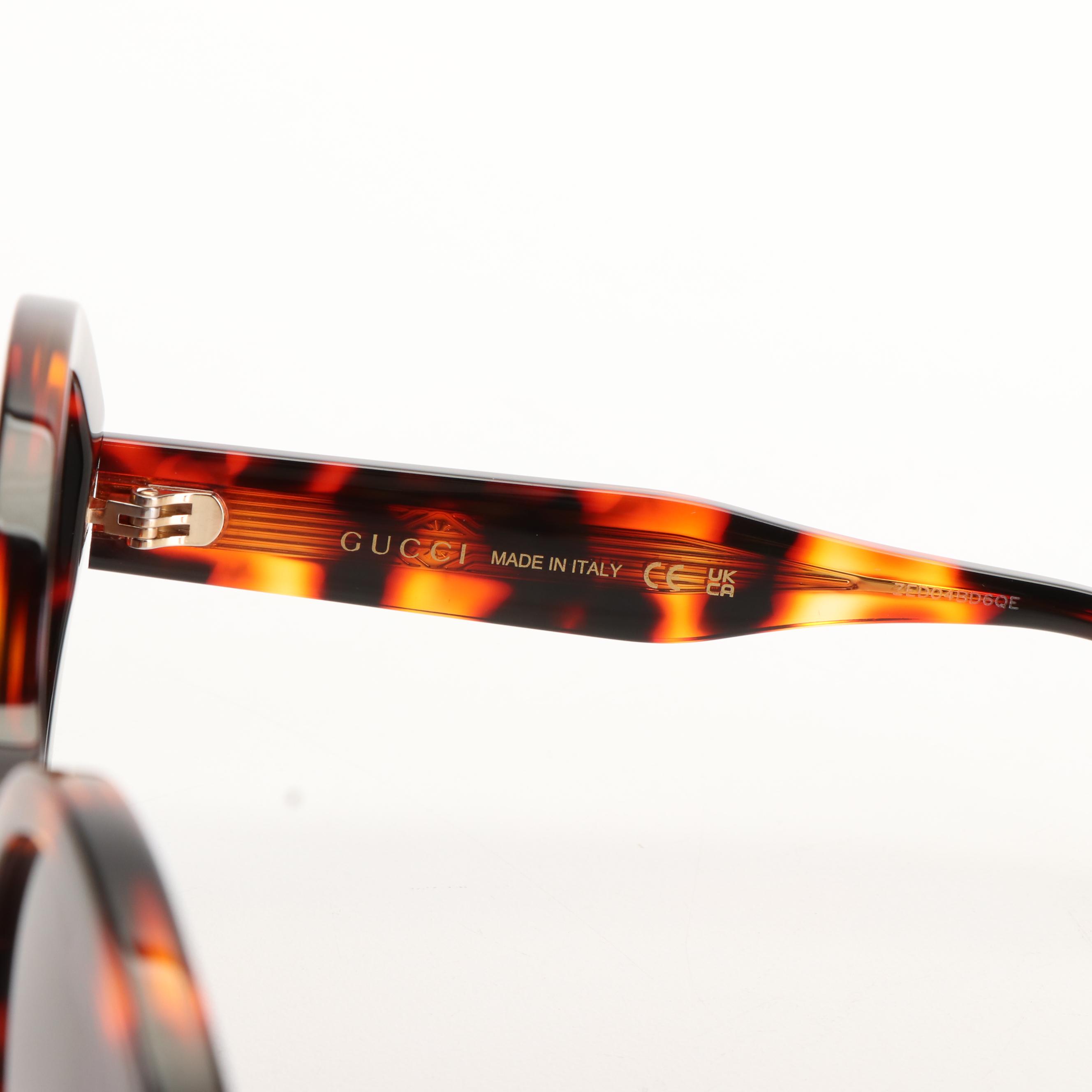 Gucci GG 1081S Havana Smoke Round Sunglasses with Case