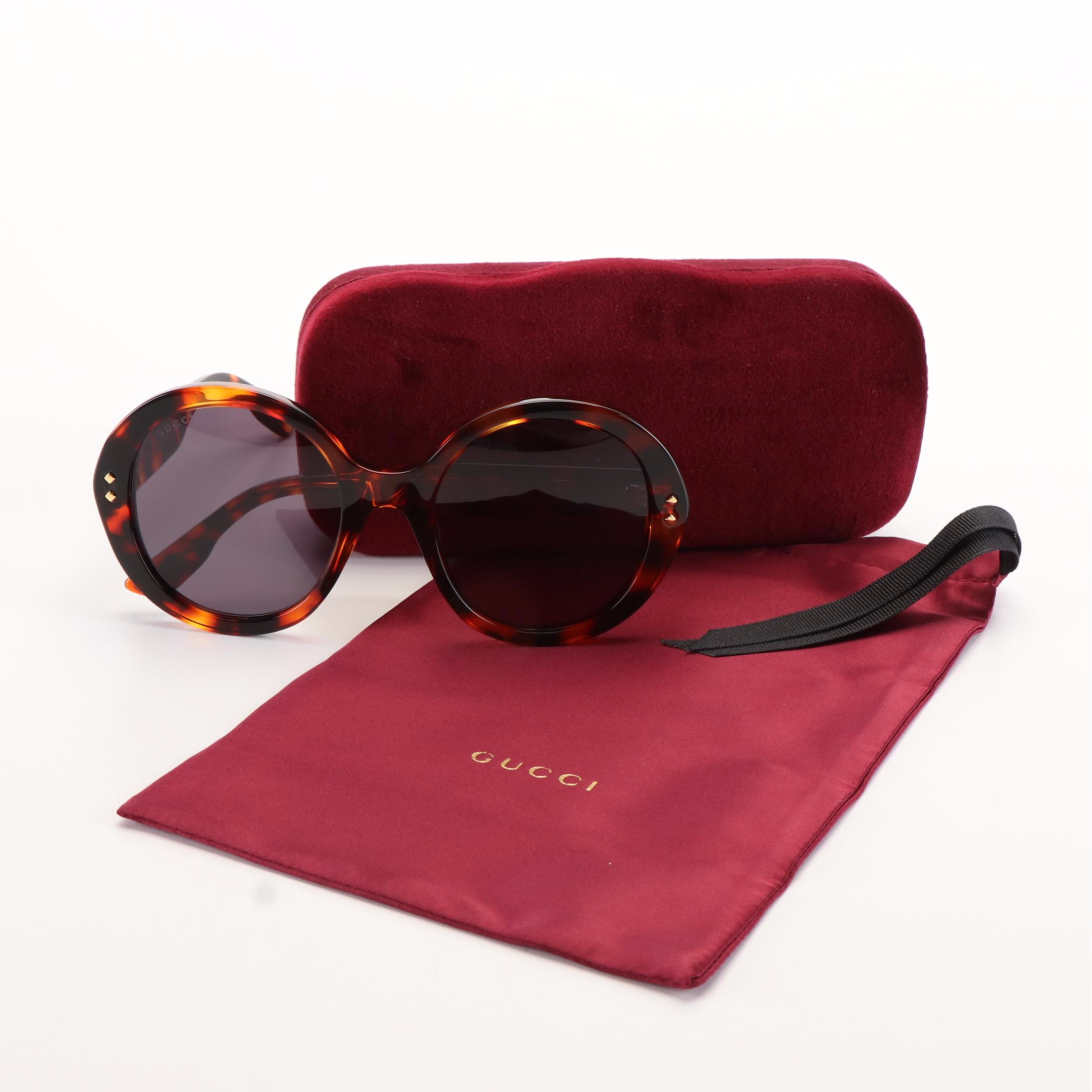 Gucci GG 1081S Havana Smoke Round Sunglasses with Case