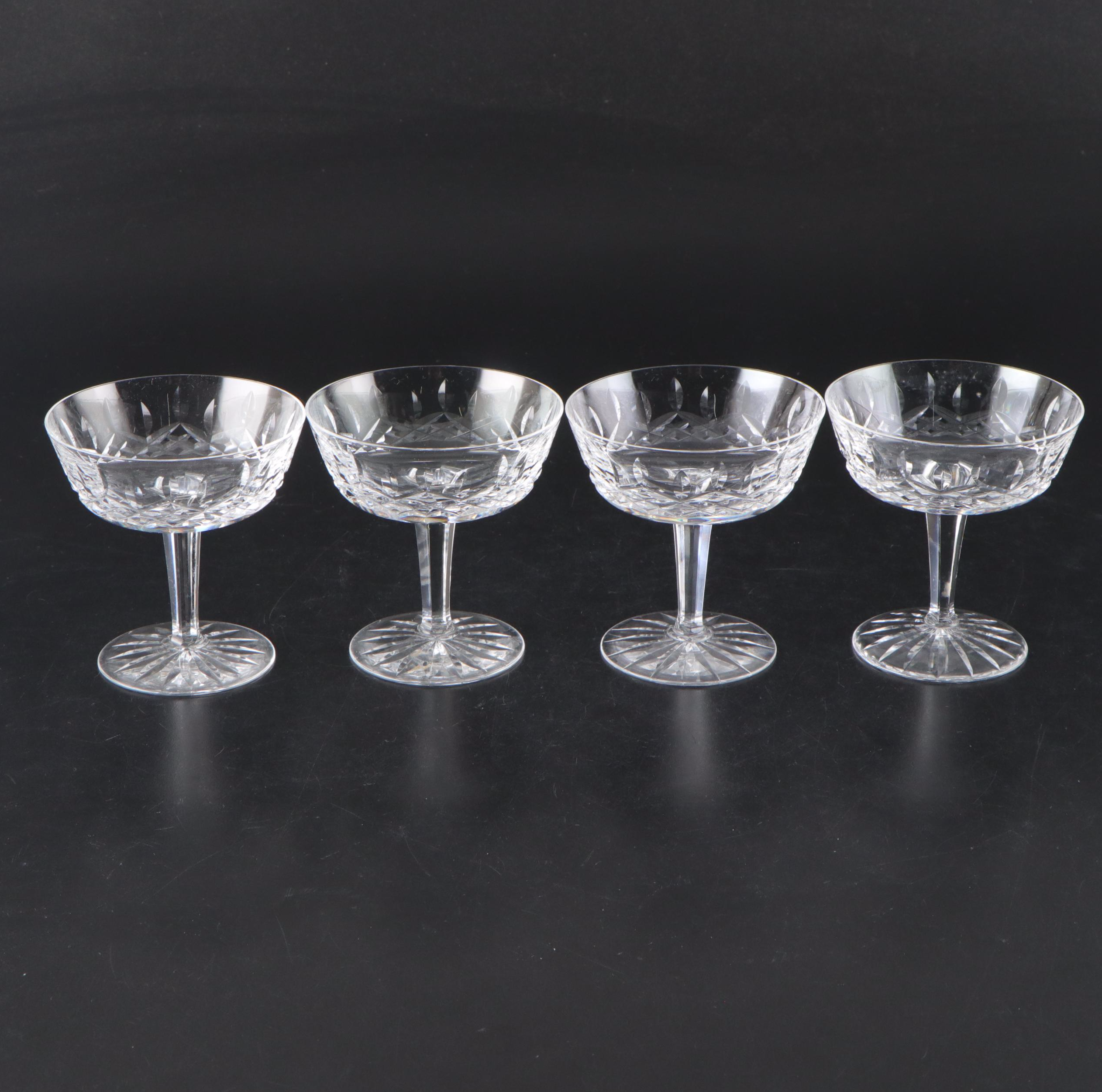 Waterford "Lismore" Crystal Champagne Coupe Glasses with Etched Glass Dishes