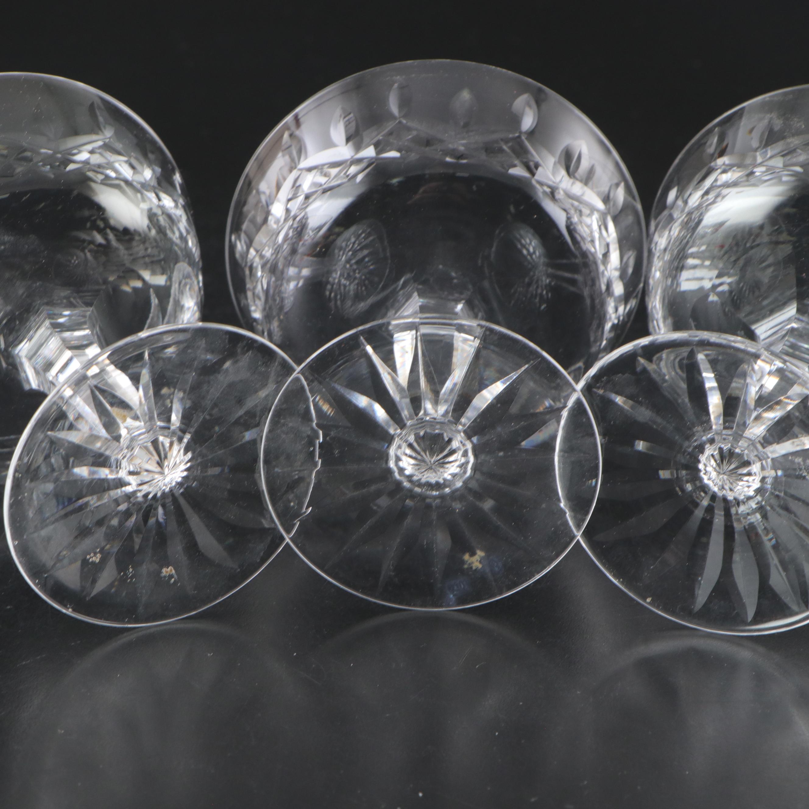 Waterford "Lismore" Crystal Champagne Coupe Glasses with Etched Glass Dishes