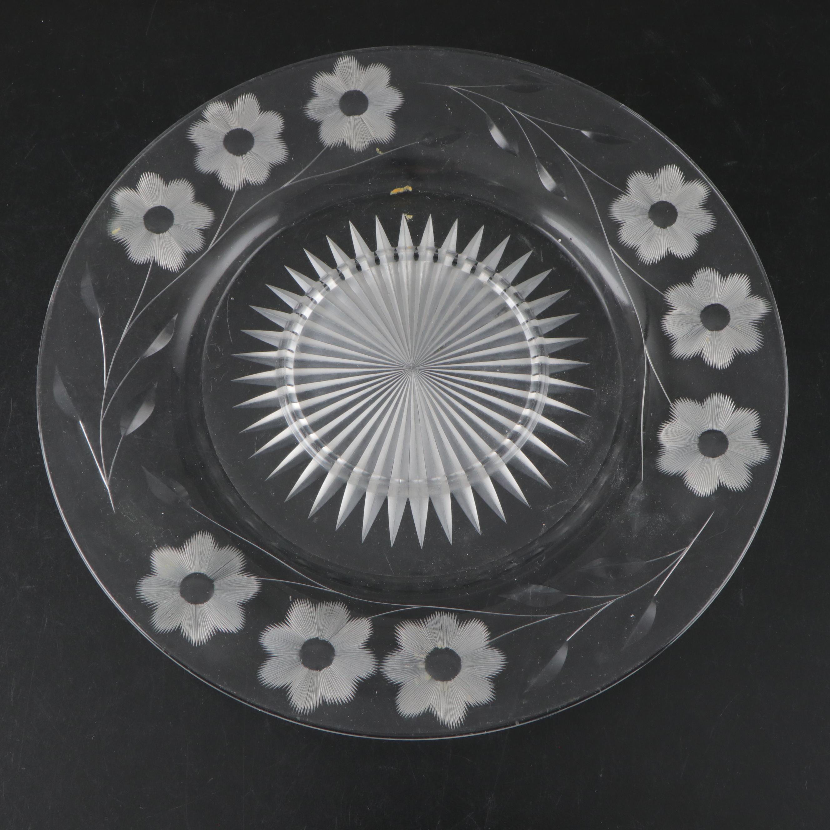 Waterford "Lismore" Crystal Champagne Coupe Glasses with Etched Glass Dishes