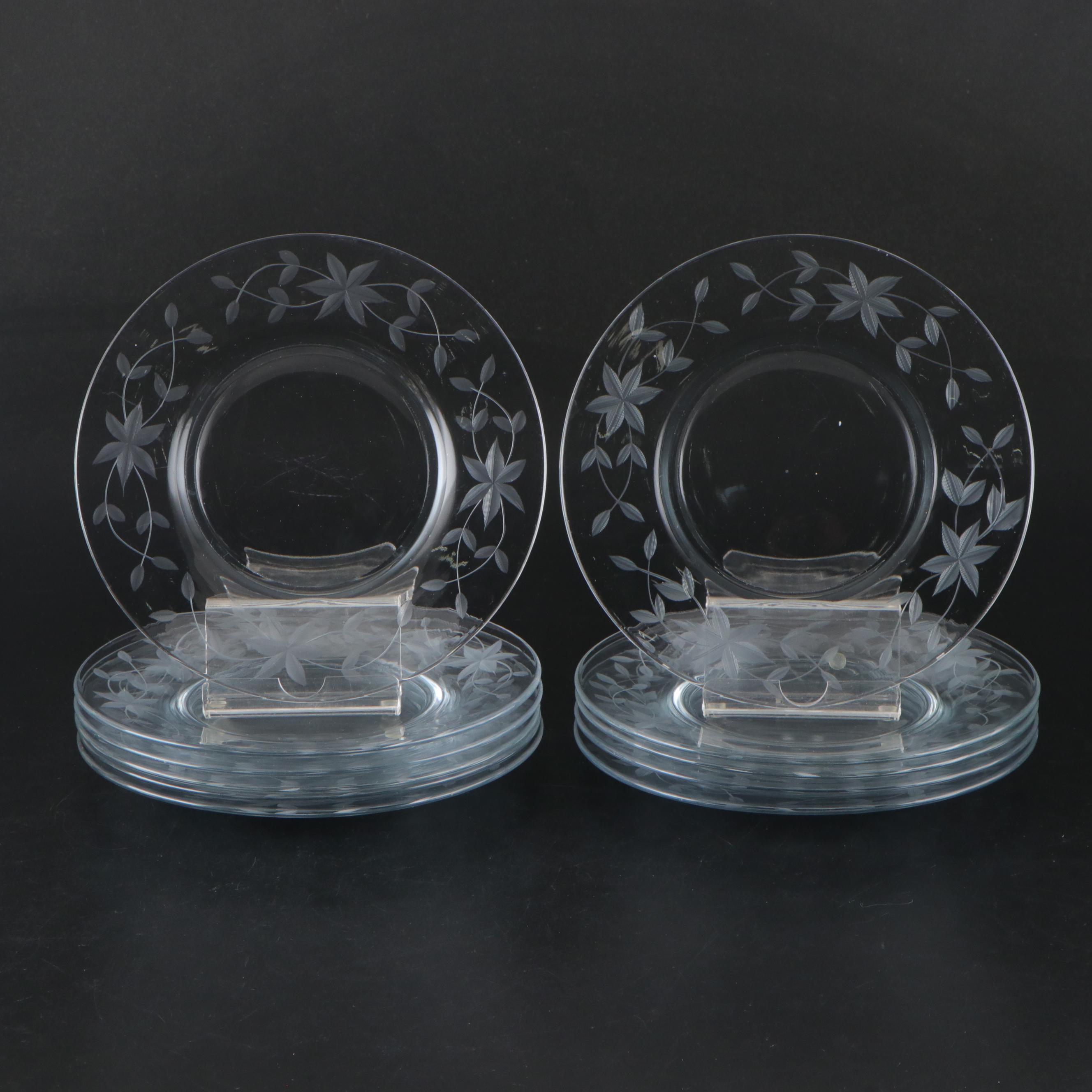 Waterford "Lismore" Crystal Champagne Coupe Glasses with Etched Glass Dishes