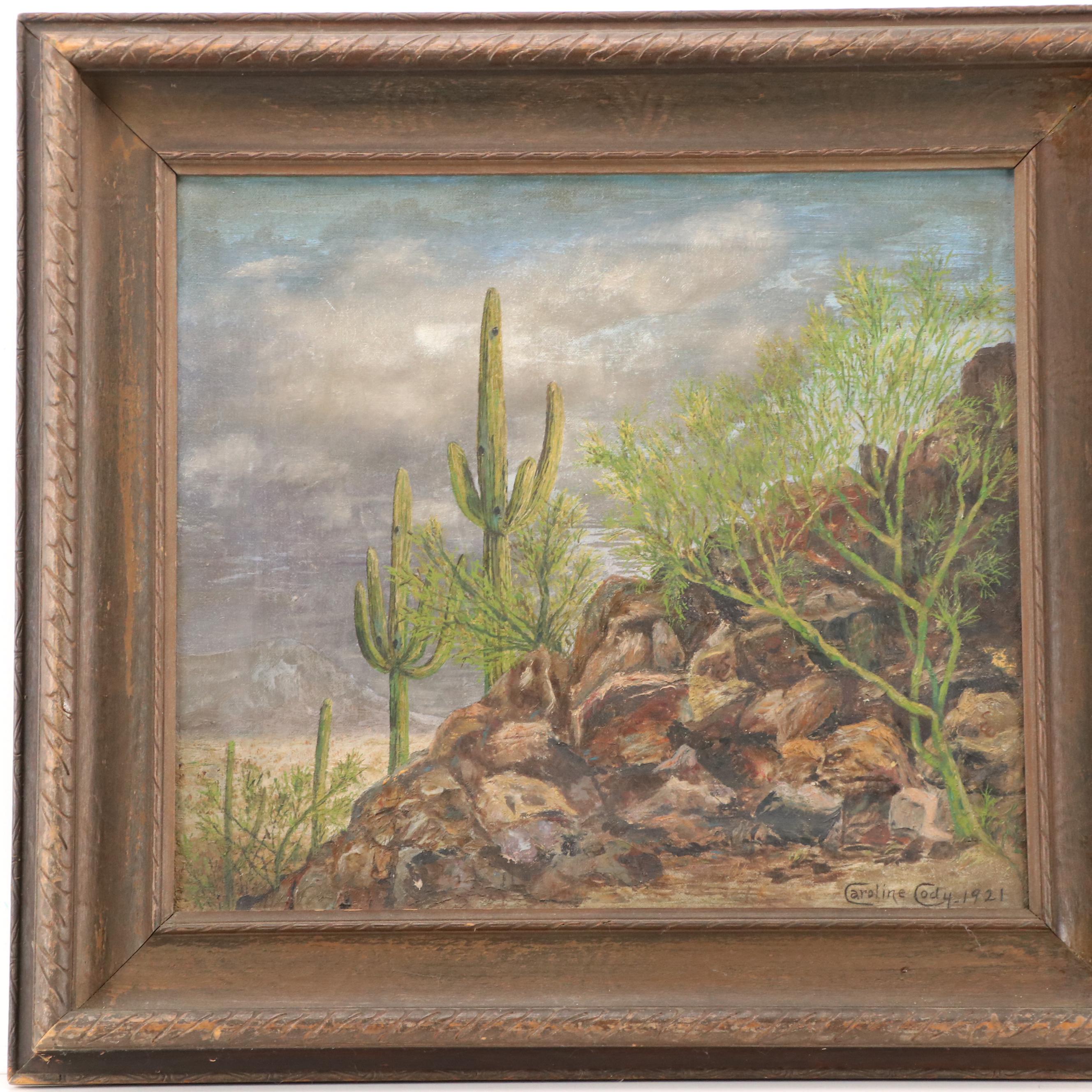 Caroline Cody Desert Landscape Oil Painting, 1921