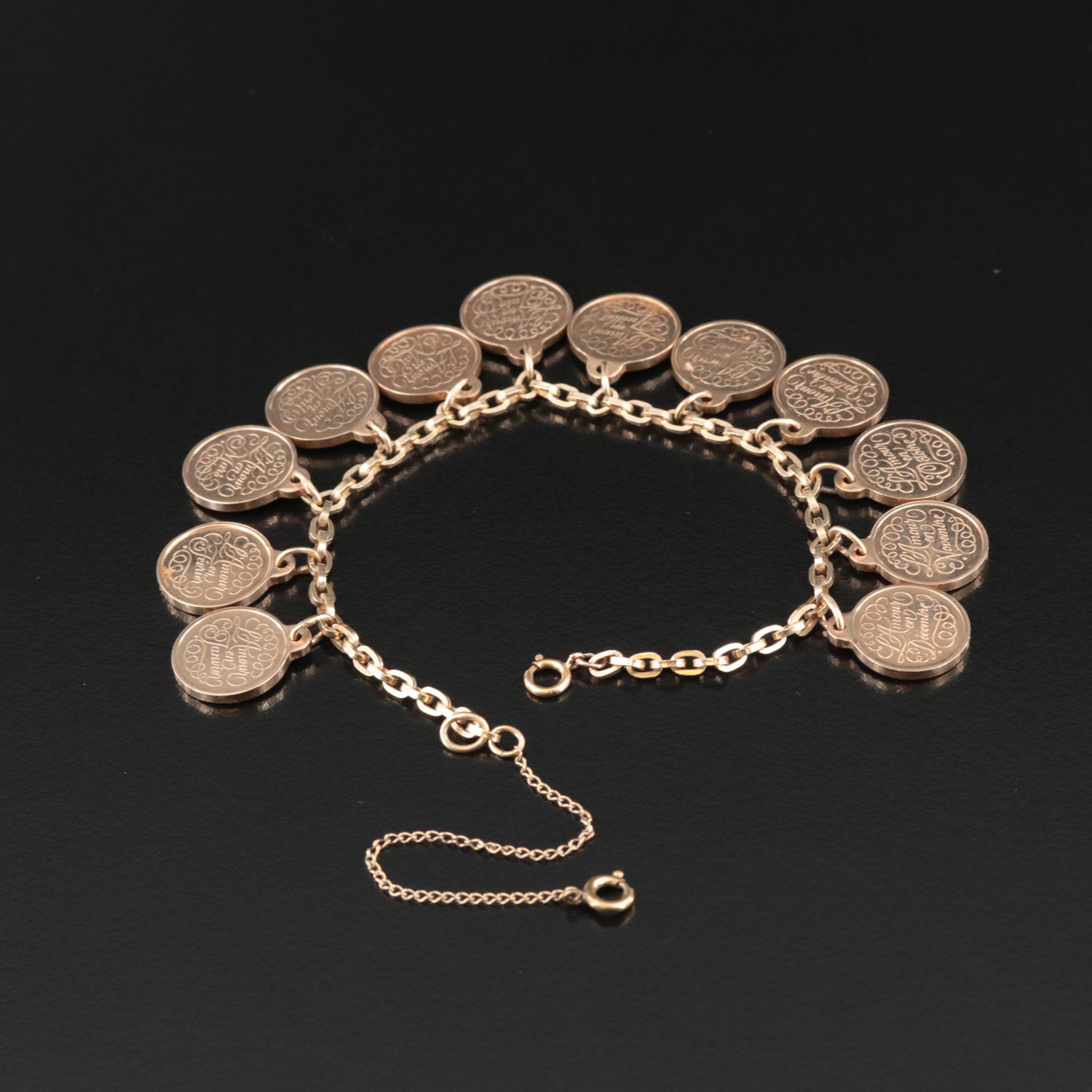 Franklin Mint 14K 12 Months of Love Charm Bracelet