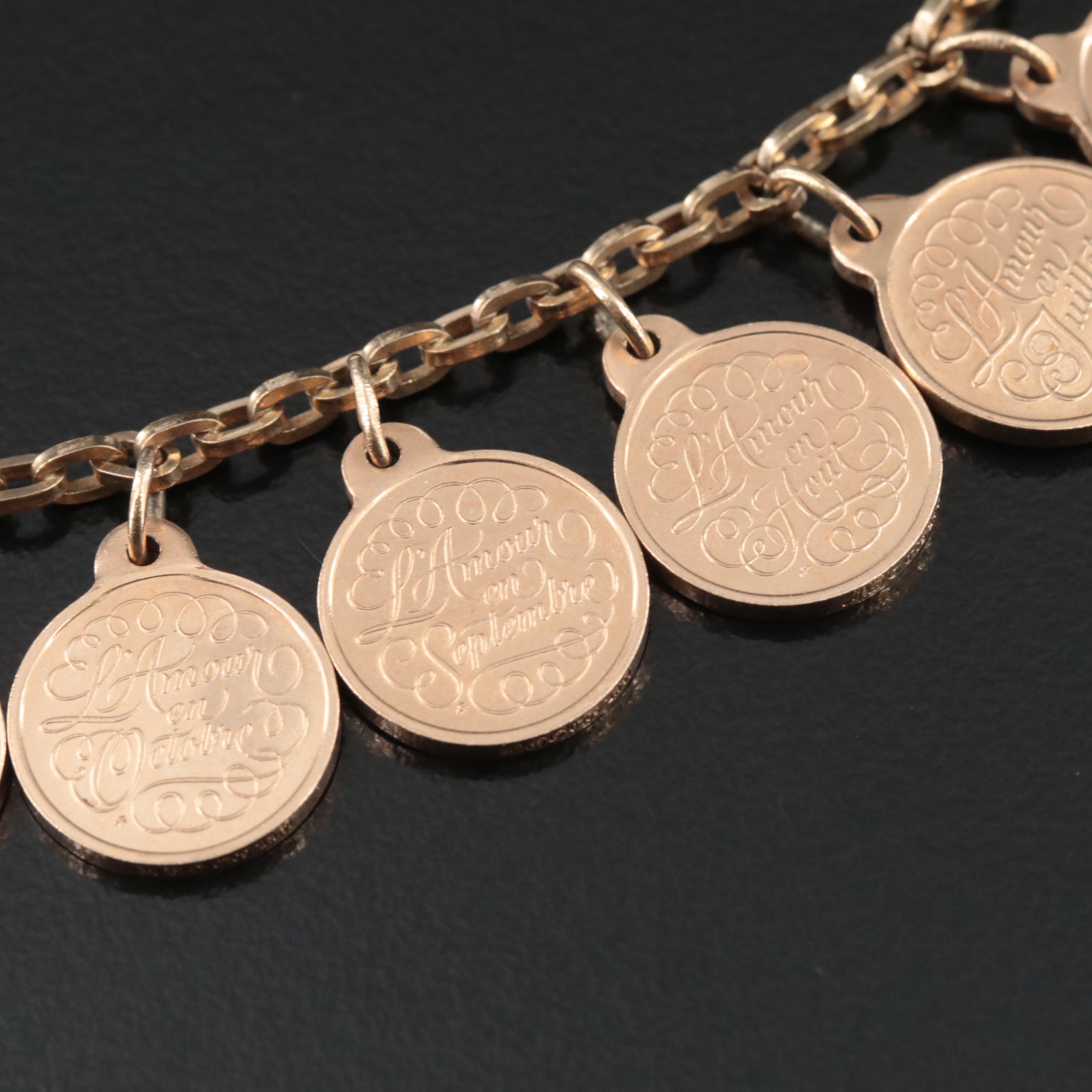 Franklin Mint 14K 12 Months of Love Charm Bracelet