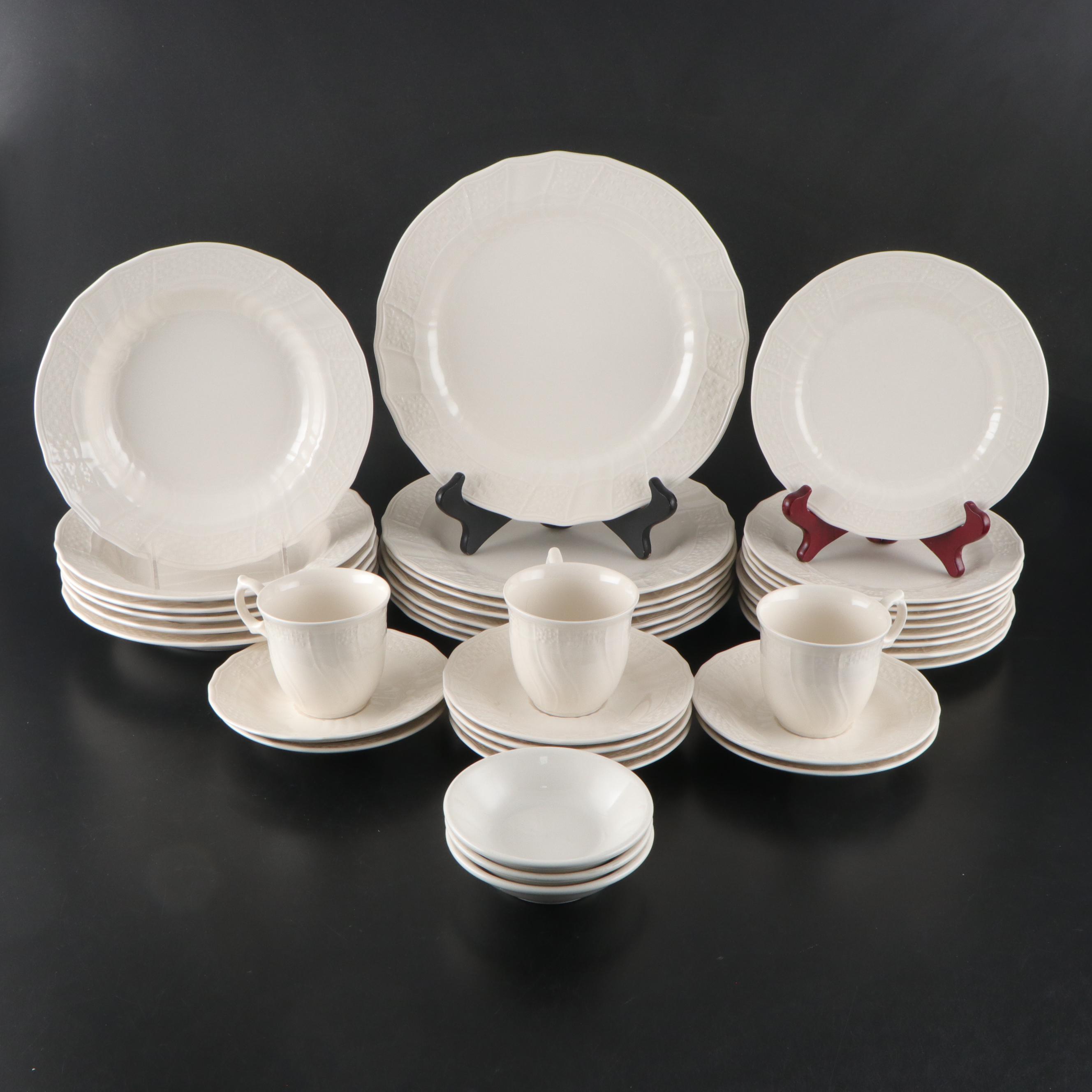 Mikasa "Renaissance White" Ceramic Dinnerware with Homer Laughlin Dessert Bowls