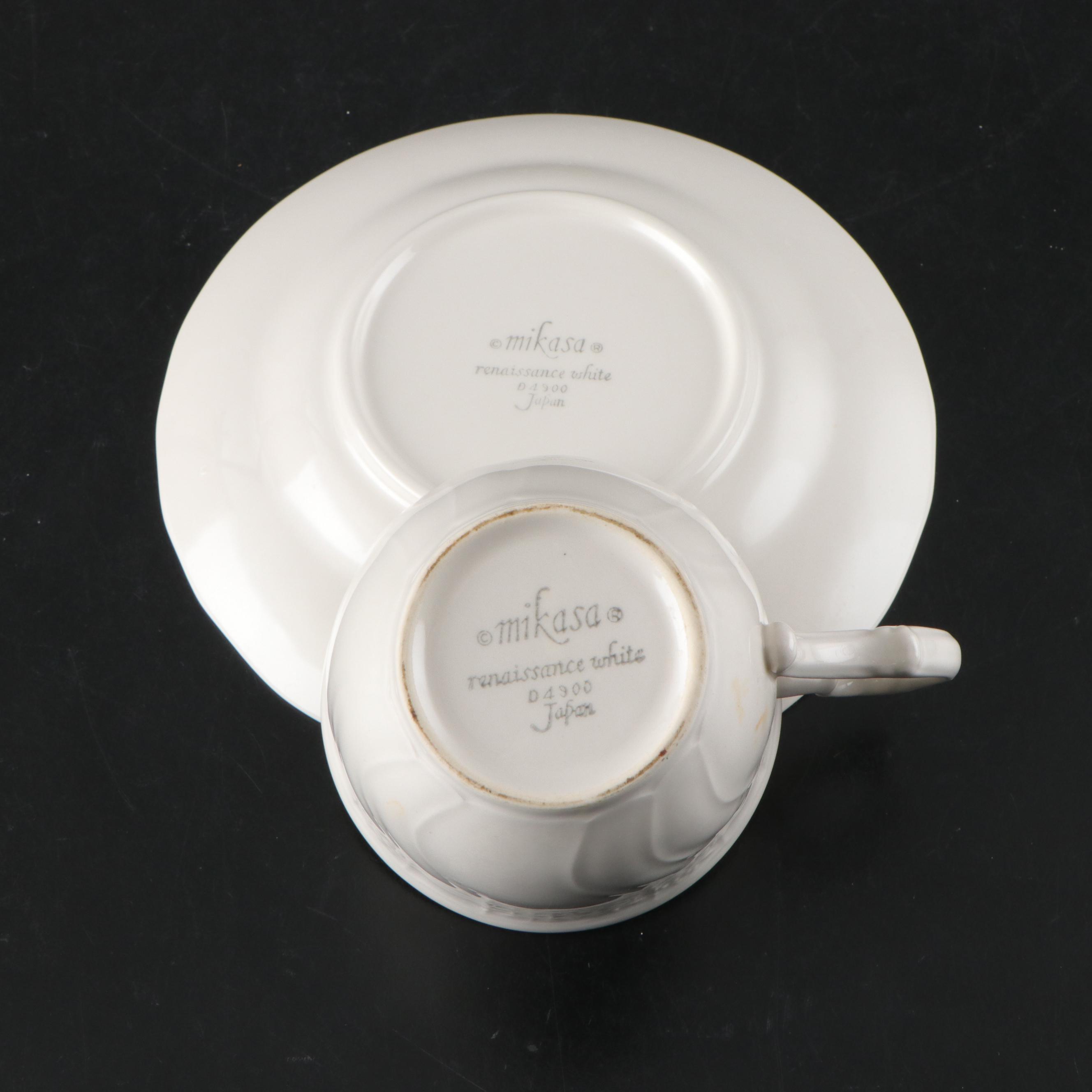 Mikasa "Renaissance White" Ceramic Dinnerware with Homer Laughlin Dessert Bowls