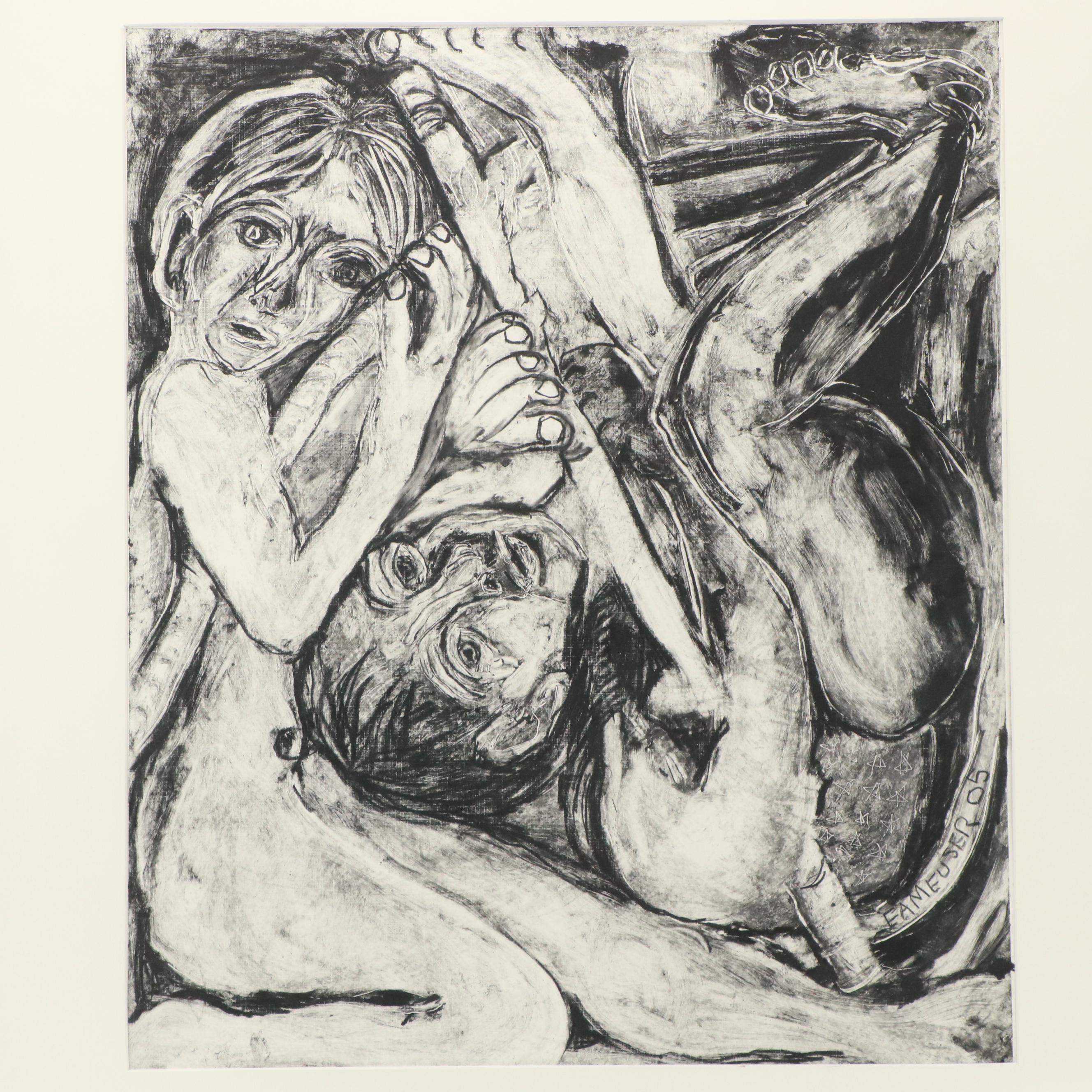 Erica A. Meuser Monotype With Charcoal "Katrina's War II," 2005