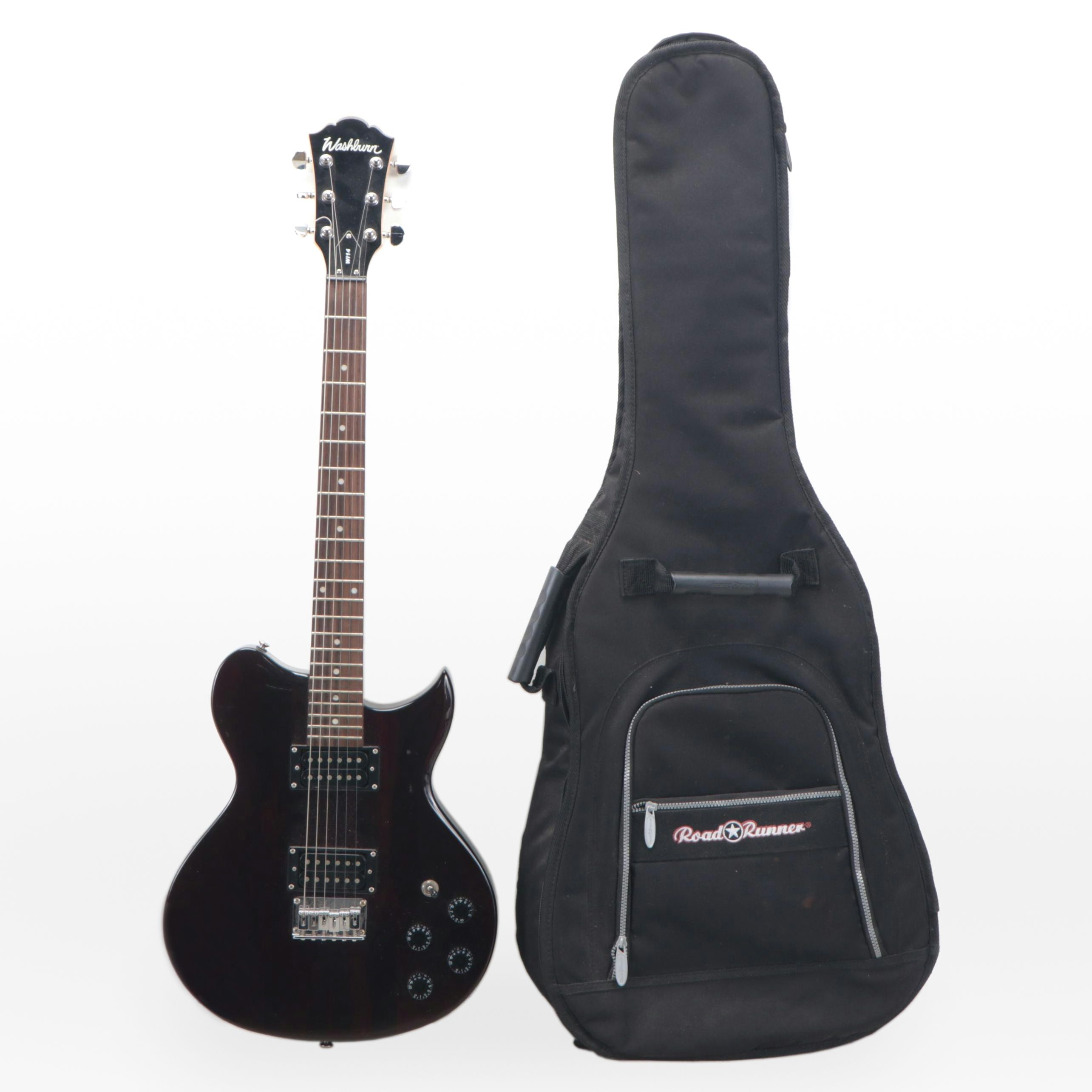 Washburn WI14 Electric Guitar in Black with Road Runner Soft Case